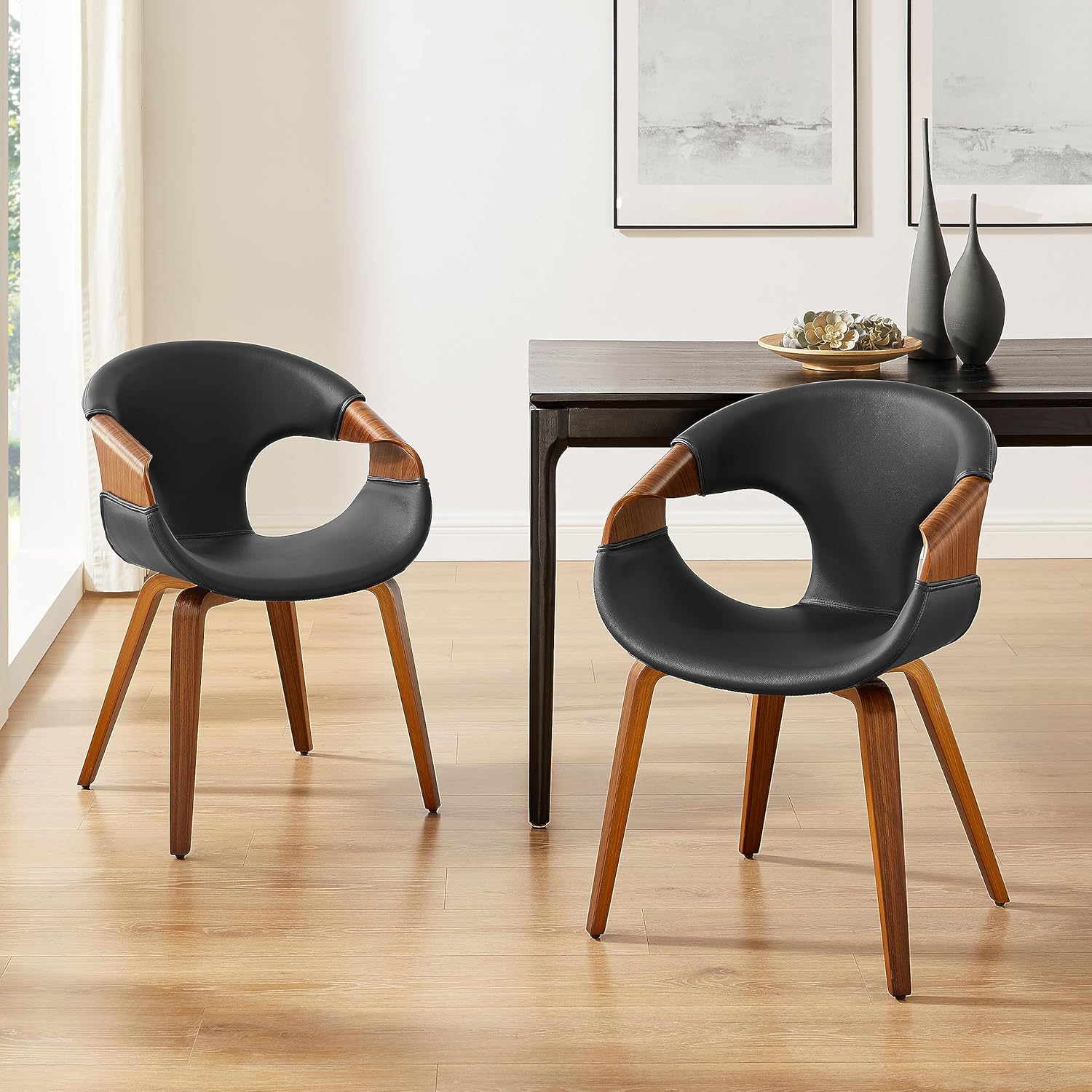 Art Leon Silla de escritorio sin ruedas, silla decorativa moderna de mediados de siglo, silla de escritorio de piel sintética para oficina en casa