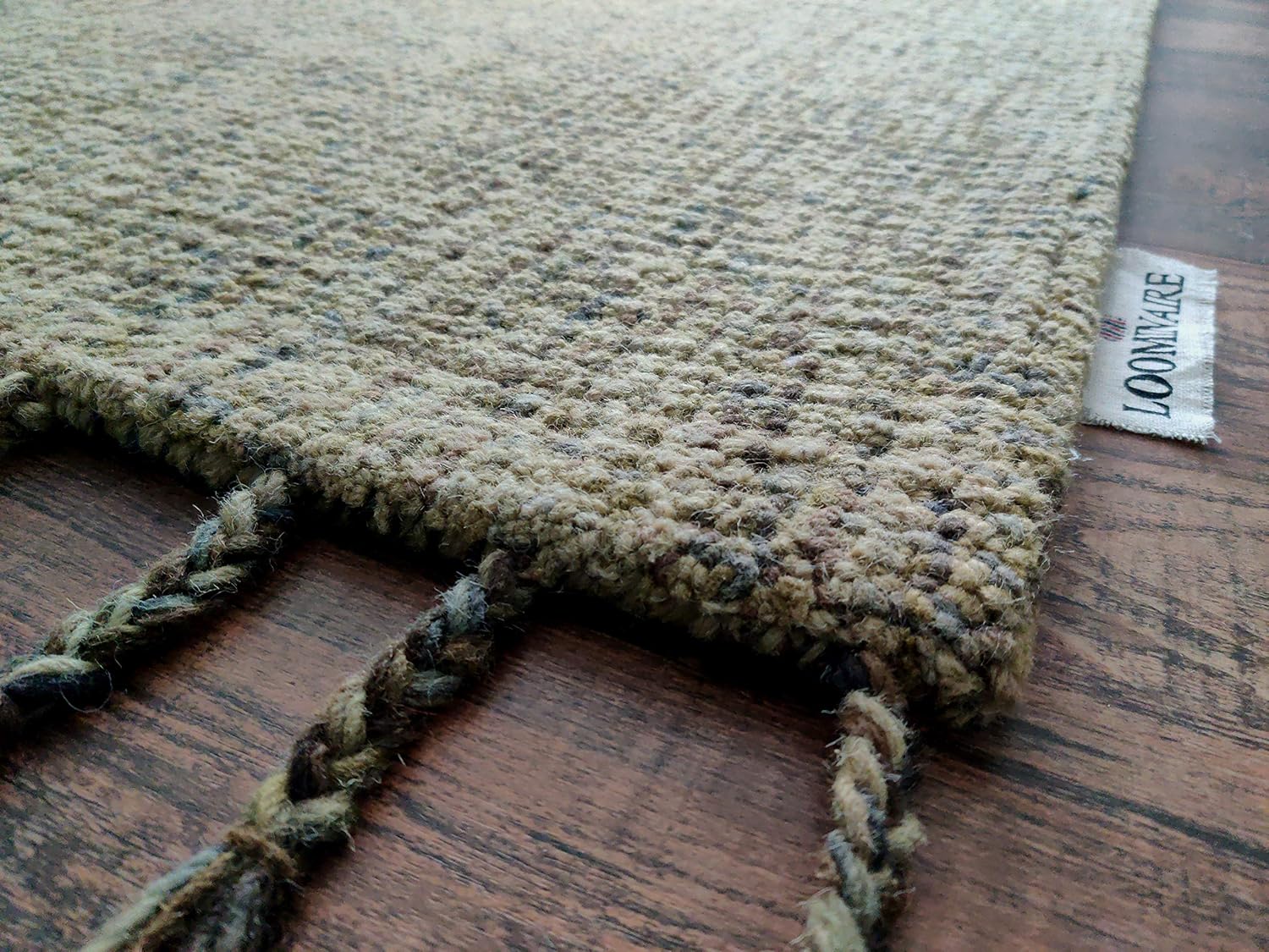 LOOMINAIRE Alfombra hecha a mano Nomad de lana dorada de fibra natural de fácil mantenimiento para sala de estar, cama, habitación familiar (2 pies