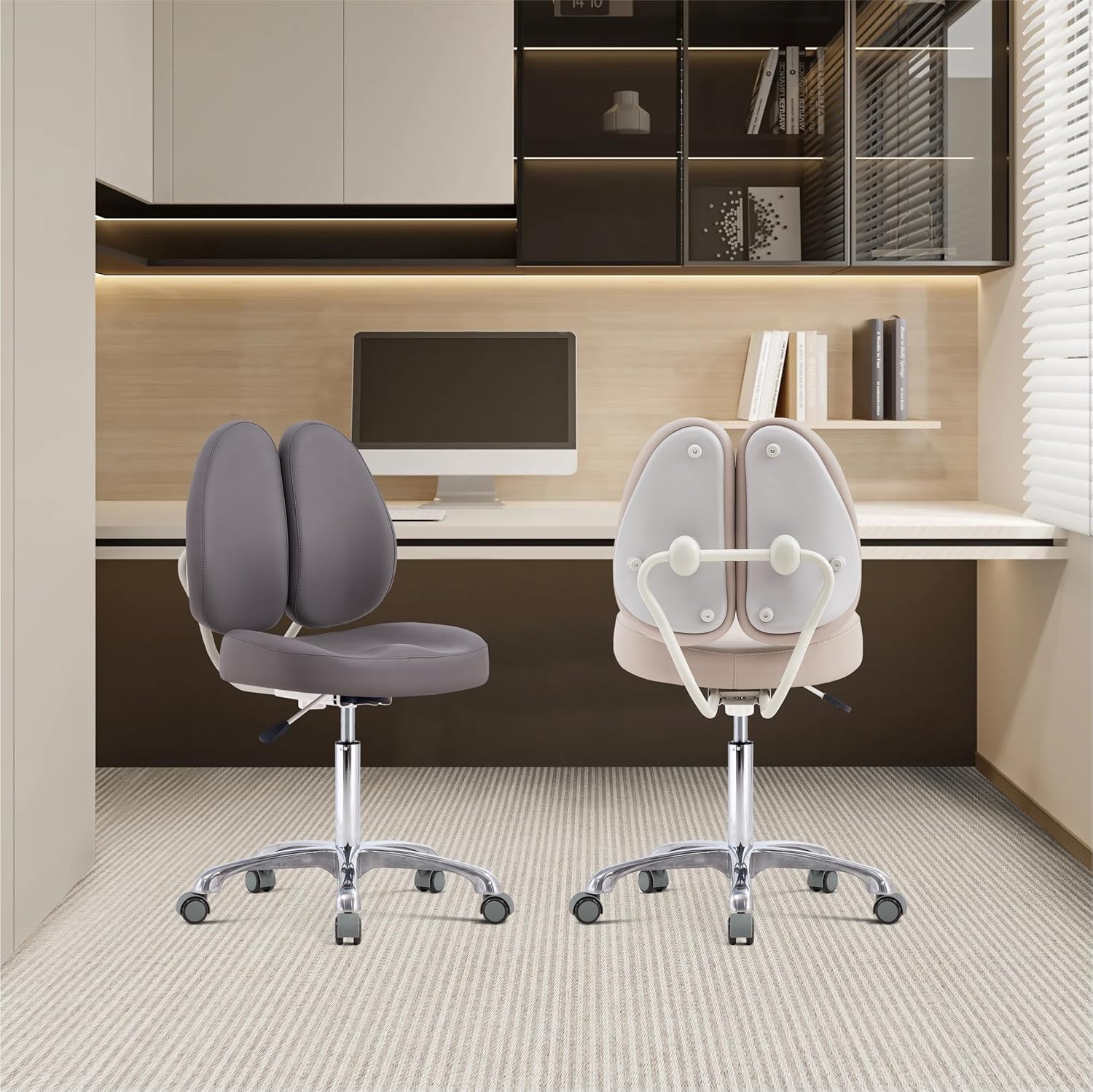 HNKastela Silla rodante con soporte de respaldo  Taburete de tienda de altura ajustable con ruedas para esteticista, pestañas, maquillaje,