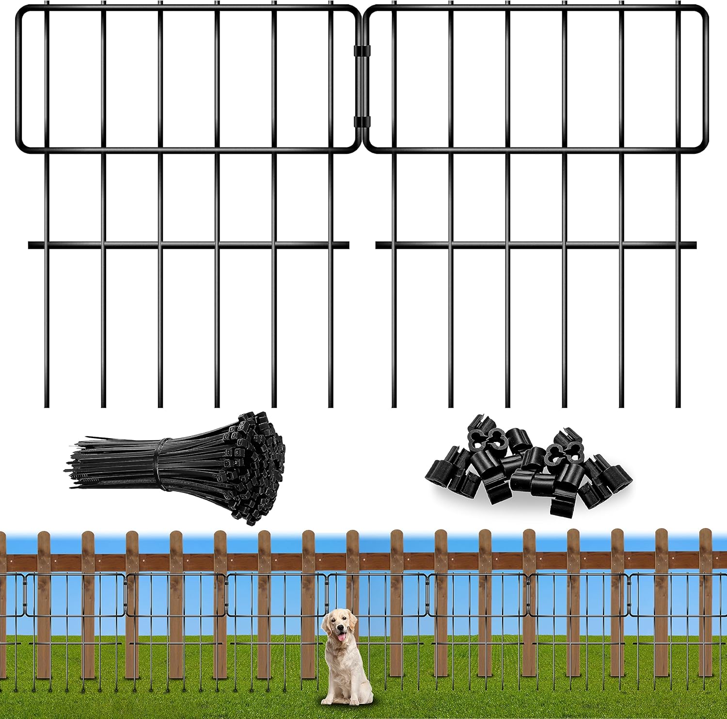 Paquete de 10 vallas de barrera de animales de jardín, valla decorativa de jardín sin excavación, borde de panel de metal a prueba de óxido,