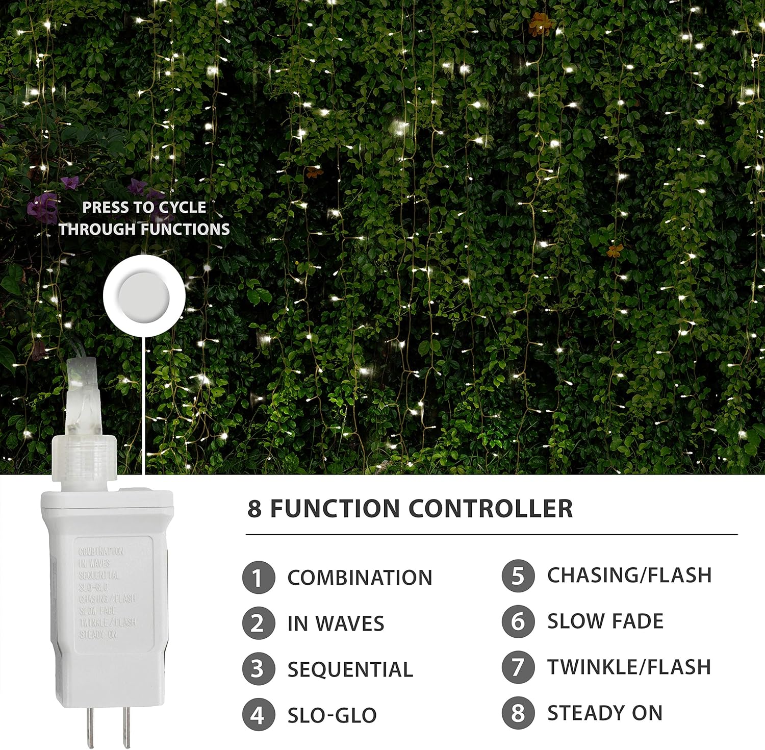 ProductWorks 300 luces LED blancas frías con 2 paneles de cortina transparentes