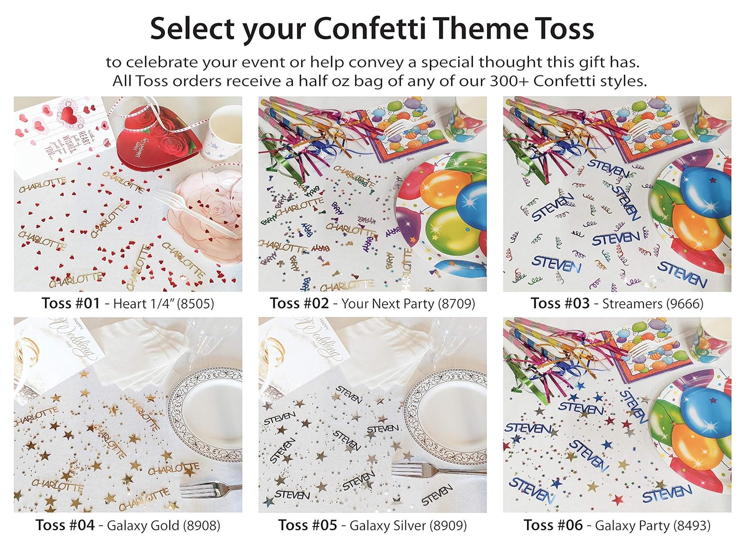 JAZMIN – Name Confetti in 12 Metallic Colors. Includes Confetti Toss Mix or Girls Name Only Set #N630