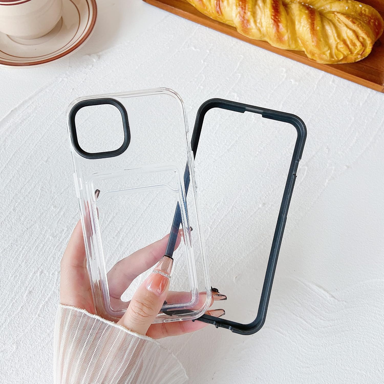 Caseative Tarjetero transparente a prueba de golpes suave compatible con iPhone (rojo, iPhone 11 Pro)