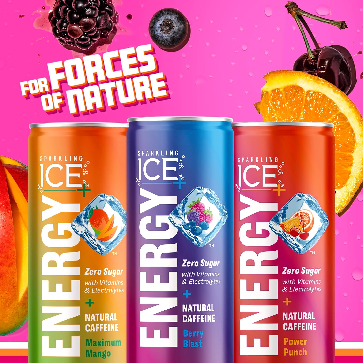 Sparkling Ice +ENERGY Power Punch Agua con gas. Bebidas energéticas con vitaminas y electrolitos, cero azúcar, latas de 12 onzas líquidas (paquete