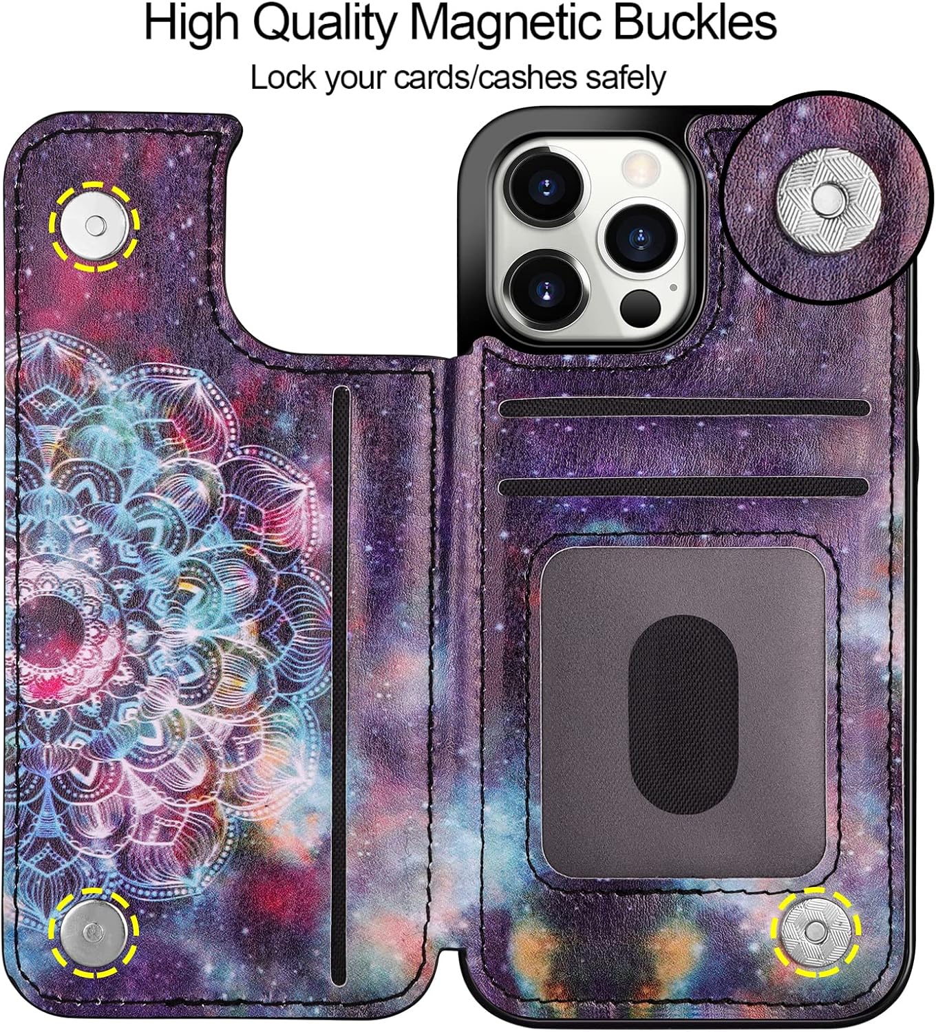 HianDier Funda para iPhone 14 Pro con tarjetero para mujeres y hombres, funda protectora de piel sintética con función atril, cierre magnético,