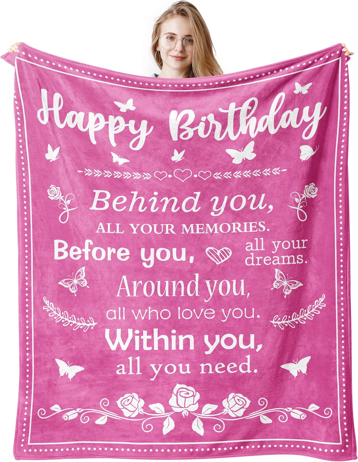 Regalos de cumpleaños para mujereshombresellaél, manta rosa de 60 x 50 pulgadas, decoraciones de feliz cumpleaños para mujereshombres, regalo único