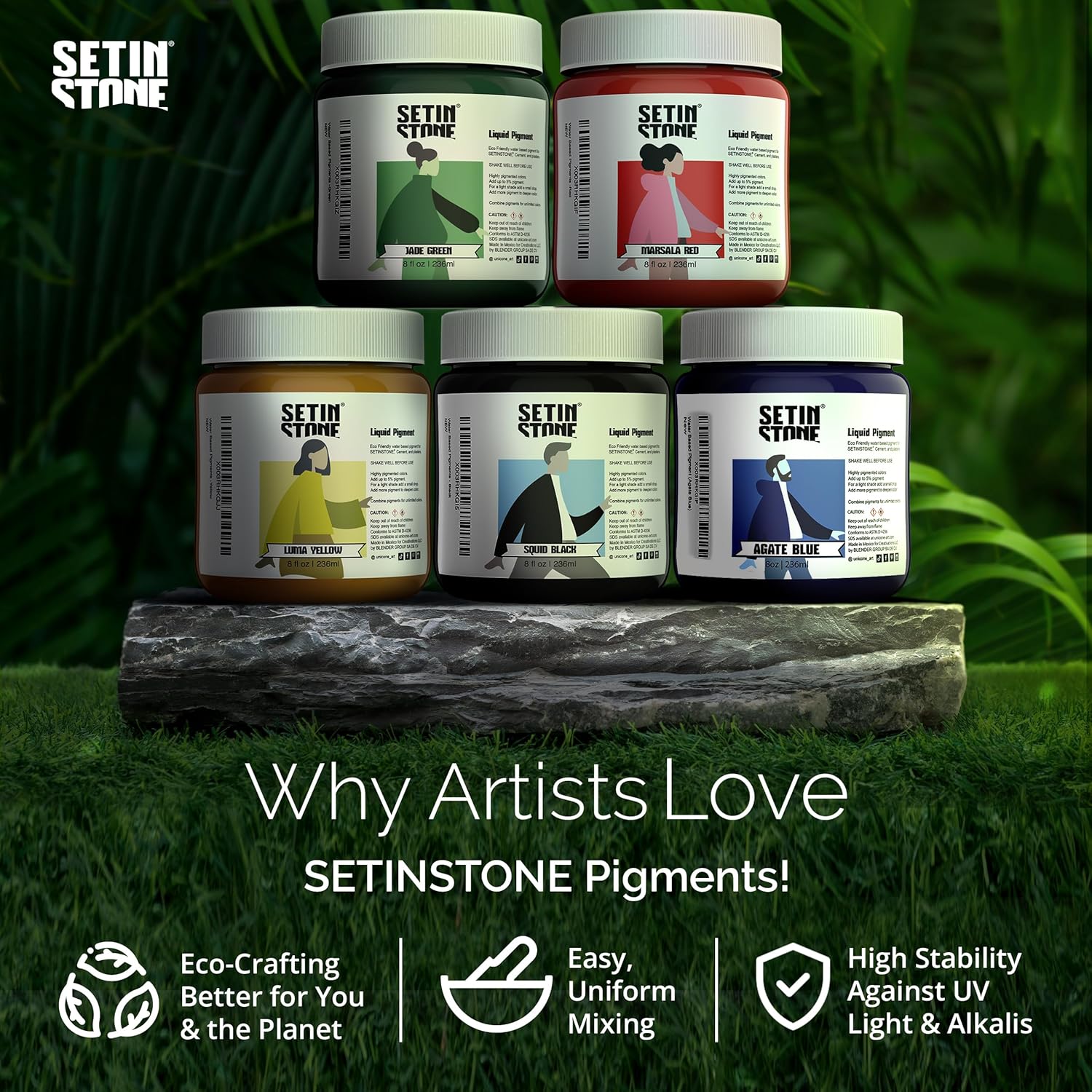 unicone art SETINSTONE Pigmentos de color líquidos de alta calidad a base de agua no tóxicos, ecológicos para moldeo y fundición de yeso, cemento y