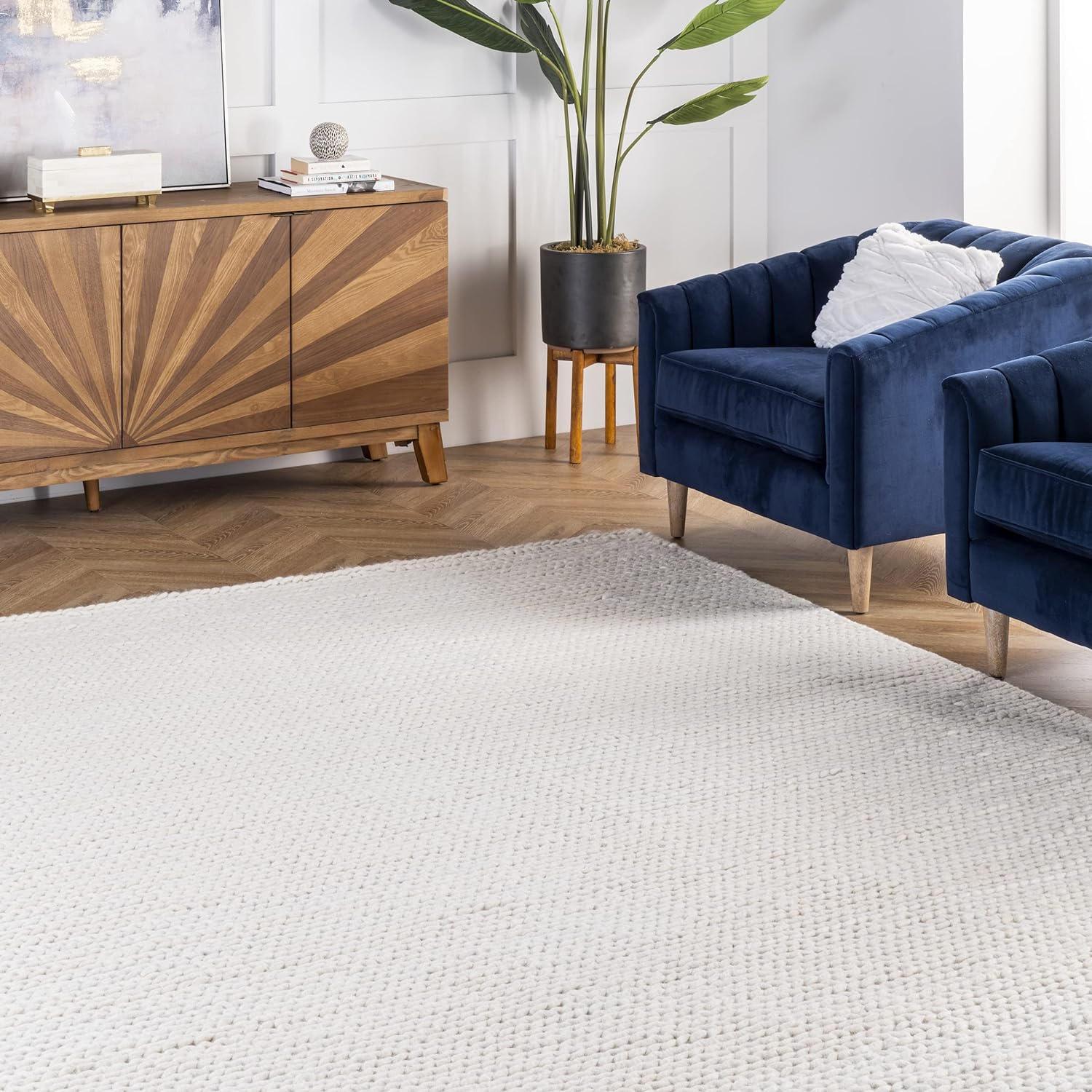 nuLOOM Penelope – Alfombra de área de lana trenzada de 2 pies 6 pulgadas x 10 pies, color blanco crudo