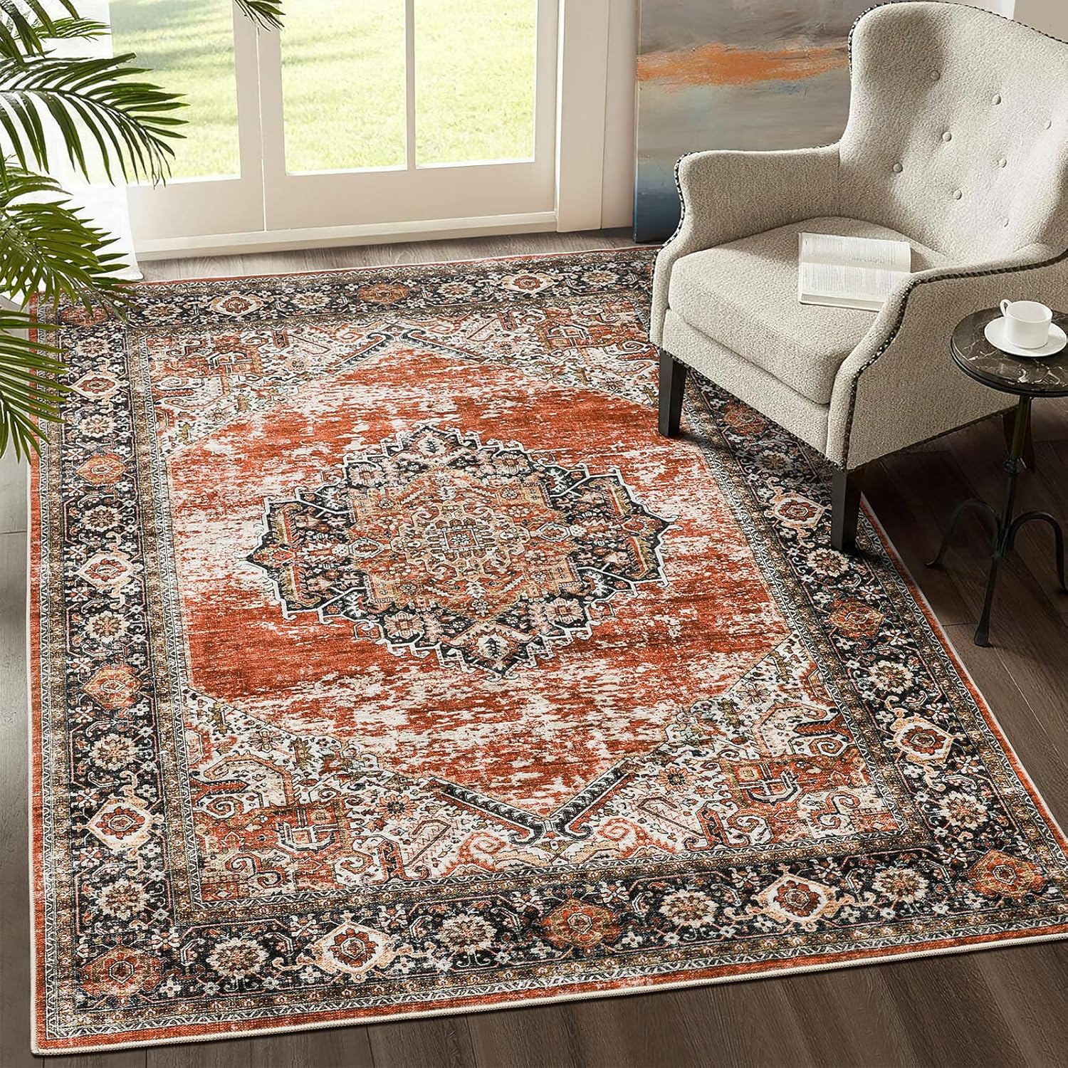 Alfombras de área de 8 x 10 pies, resistentes a las manchas, lavable, parte trasera antideslizante para sala de estar, alfombras grandes de comedor,