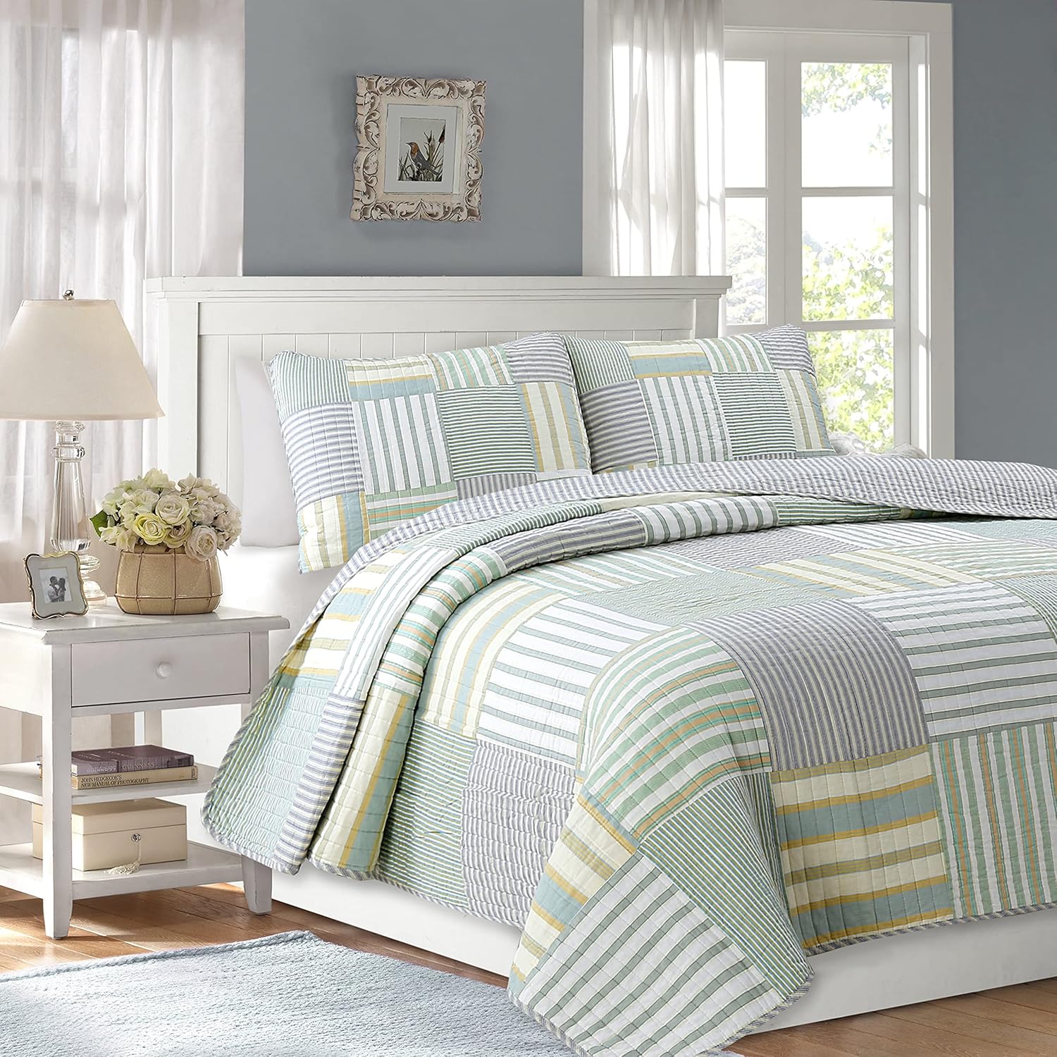 Cozy Line Home Fashions Daniel Denim – Juego de ropa de cama reversible de algodón a cuadros azules
