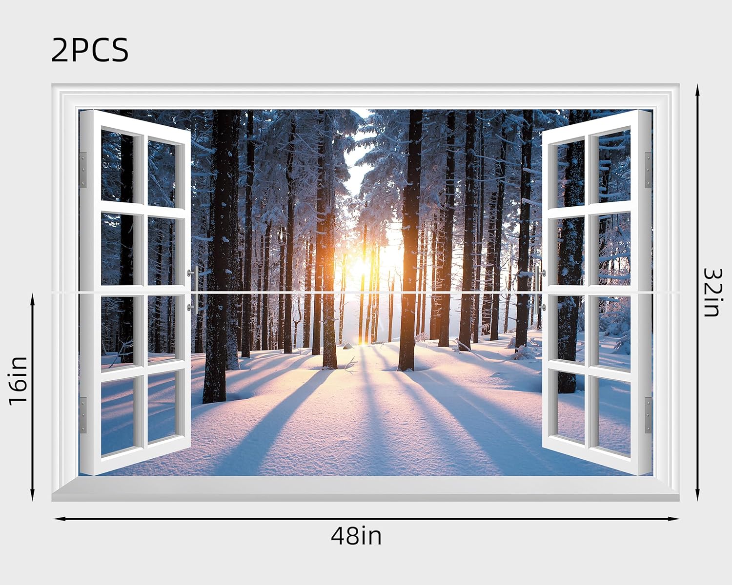 FLFK Mural de pared falso para ventana, adhesivo de pared de nieve de bosque para decoración de pared, calcomanías de pared para pegar y despegar,