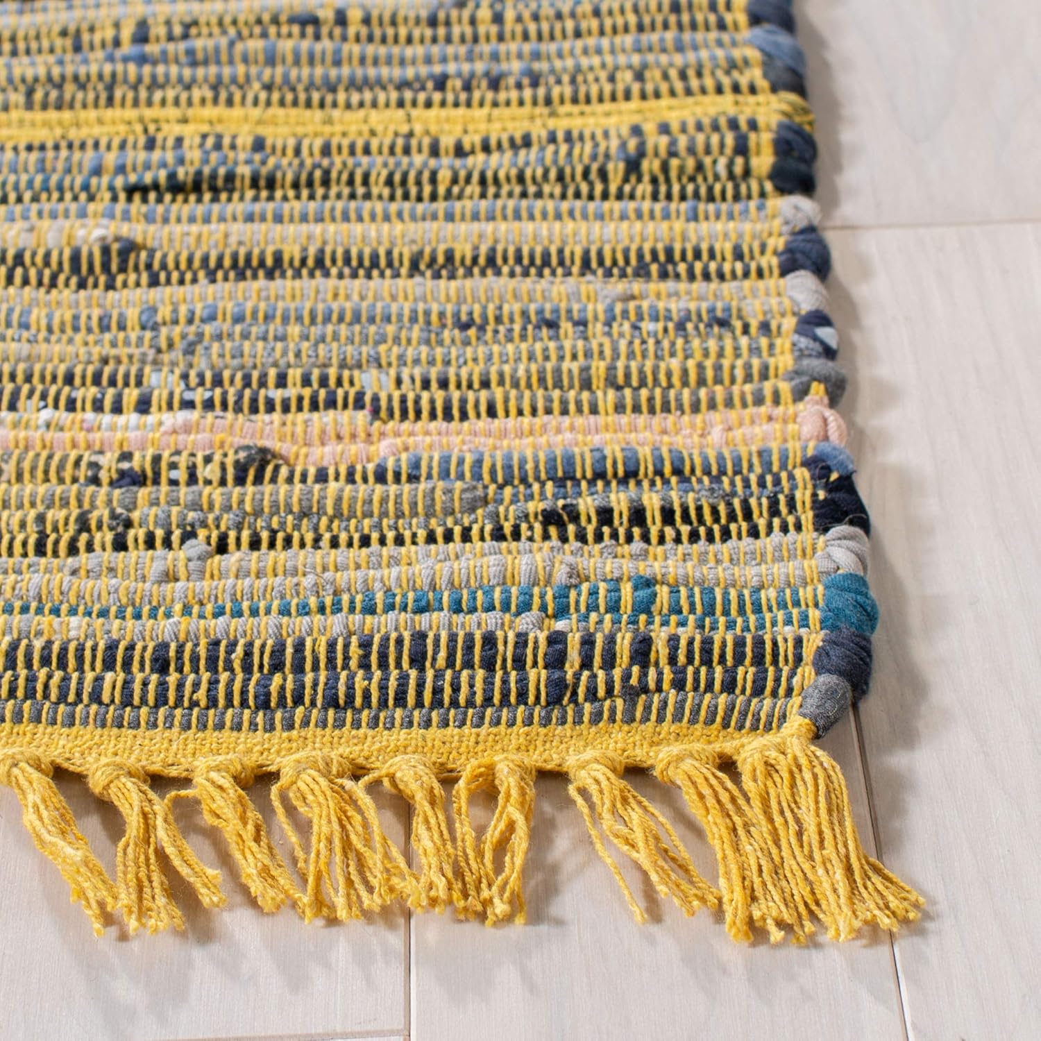 Safavieh Rag Collection RAR127B – Alfombra de algodón tejida a mano, color azul y multicolor, Algodón, AmarilloMulti