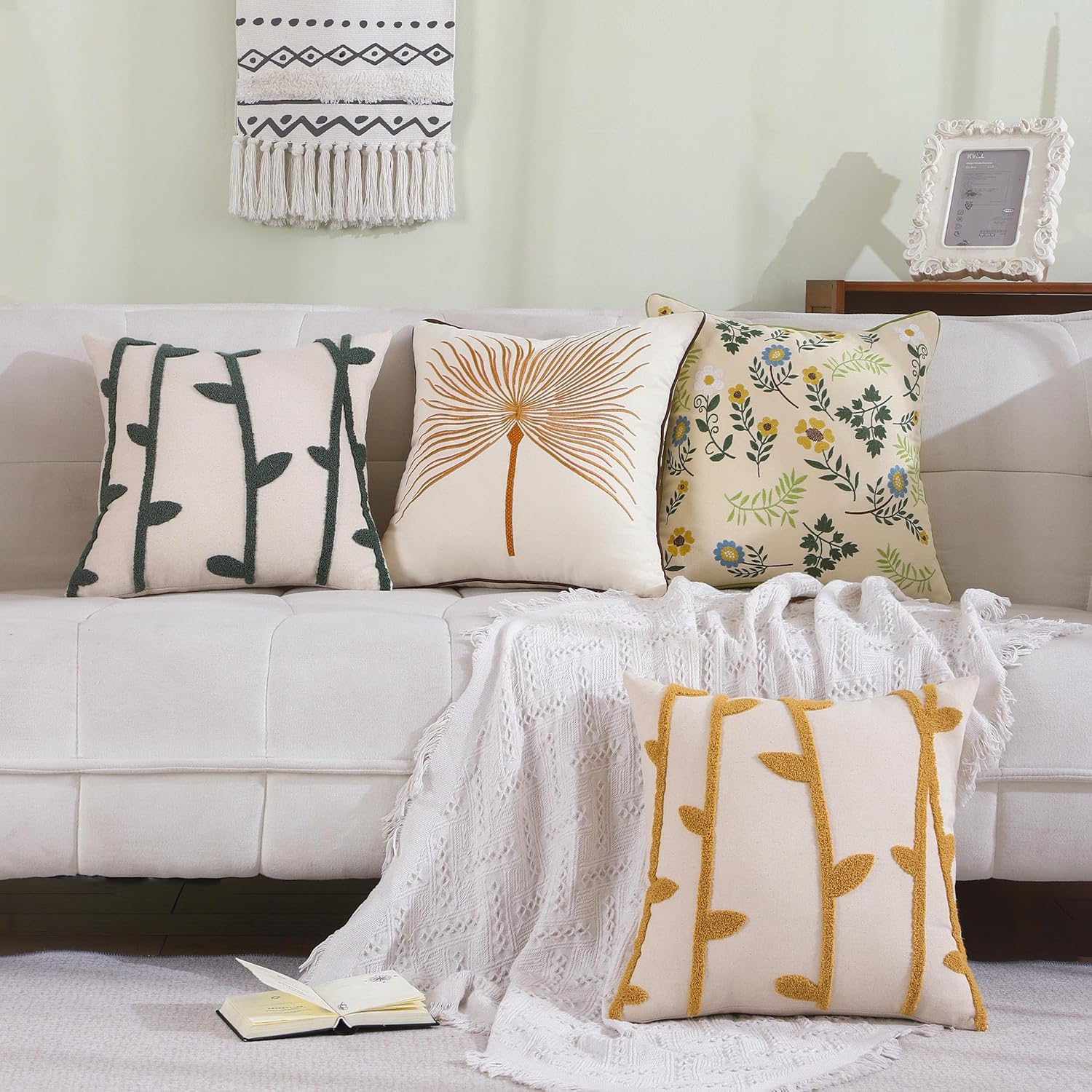 Tosleo Fundas de almohada decorativas de 18 x 18 pulgadas, paquete de 2 fundas de almohada bordadas de algodón para decoración del hogar, fundas de