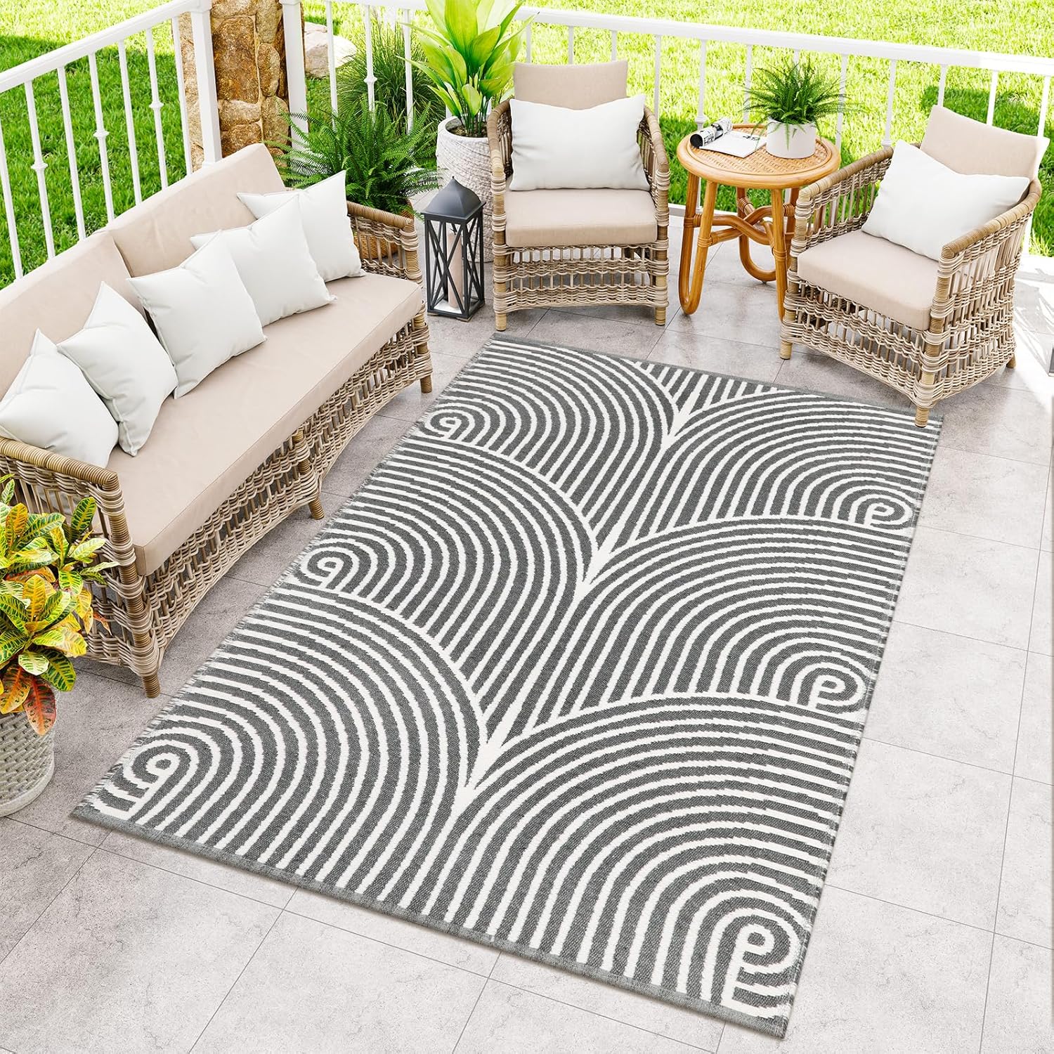 Alfombras lavables de 5 x 8 pies, de algodón, tejido de color gris, para interiores y exteriores, alfombra para porche, sala de estar, alfombra de