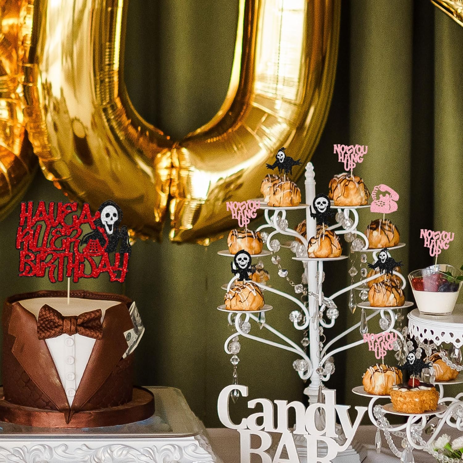 Gyufise 25 piezas de decoración para cupcakes de película de terror Have a Killer Birthday Cake Topper Glitter Horror Classic Halloween Cake Pick