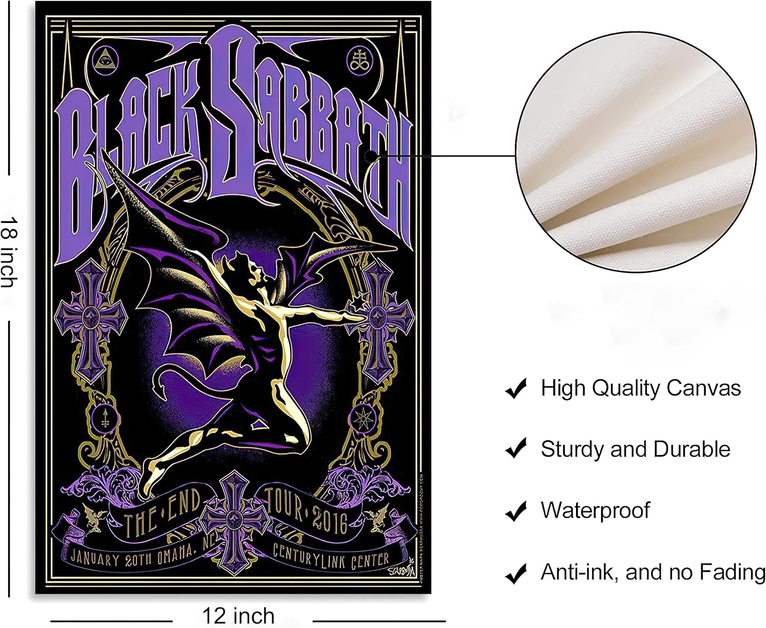 Uozylo Black Band Sabbath Poster Fairies Wear Boots 2016 – Lienzo decorativo de pared para decoración de sala de estar, 12 x 18 pulgadas, sin marco