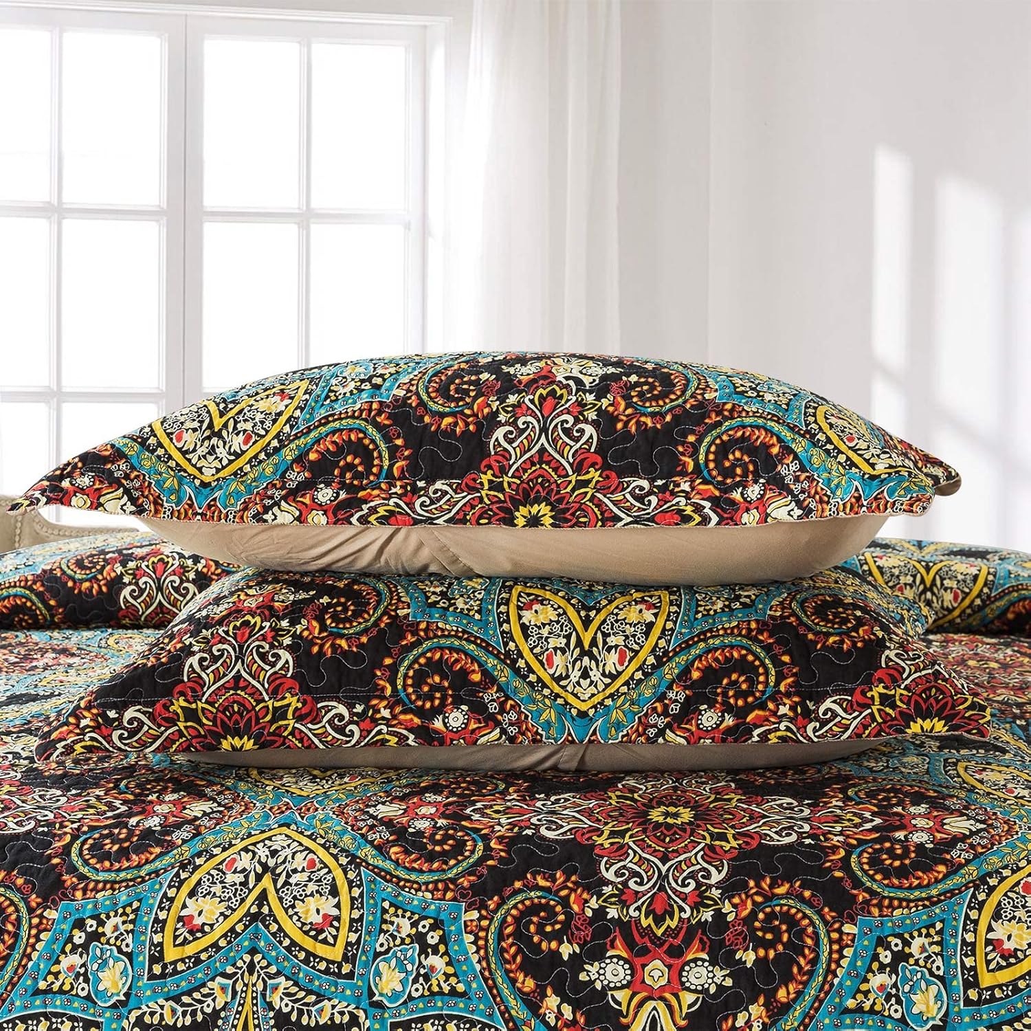 HoneiLife Juego de edredón tamaño individual  Colchas de algodón de 3 piezas con estampado de cachemira, colcha ligera, juego de ropa de cama cálida