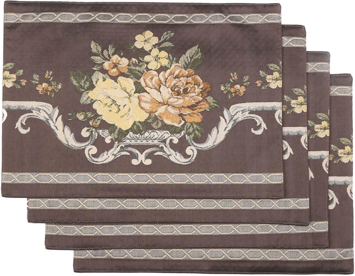 Juego de 4 manteles individuales de tela lavables de lujo, jacquard, resistentes al calor, para interiores, de doble capa, antideslizantes, para