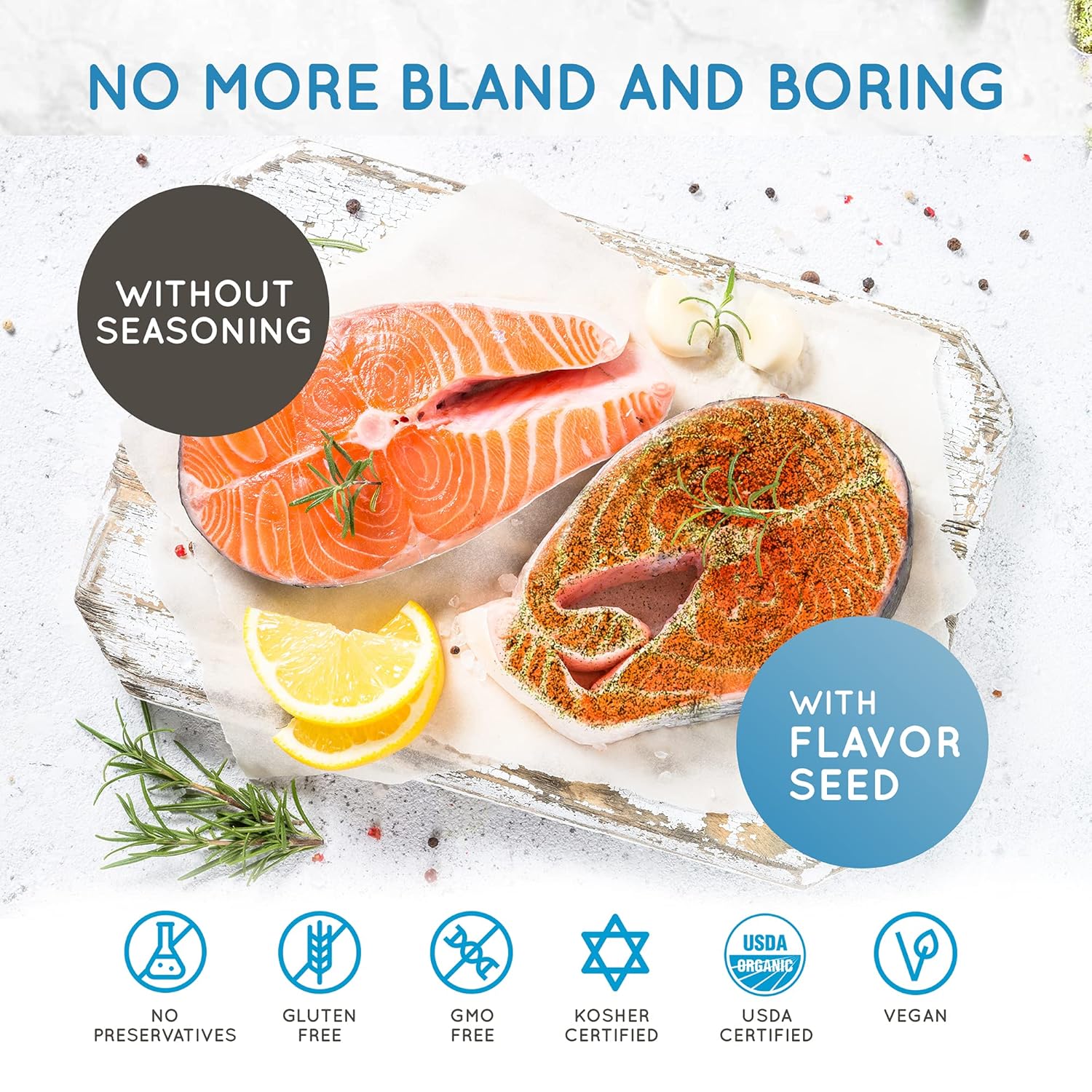 Flavor Seed Mezcla de especias y condimentos gourmet prémium a base de plantas, orgánicos, kosher veganos, paleo, condimentos y sabores  Te hacemos