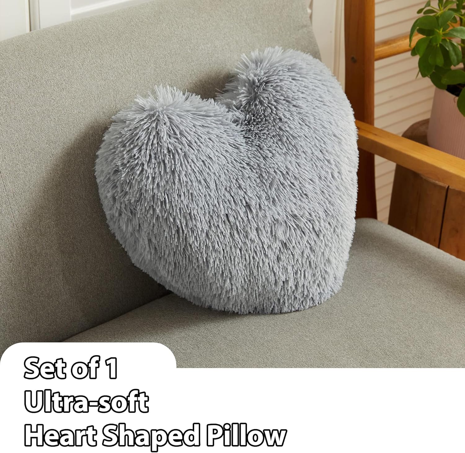 LIFEREVO Almohada de corazón de piel sintética, almohada de felpa con forma de corazón, día de San Valentín, 15 x 17 pulgadas, bonita almohada
