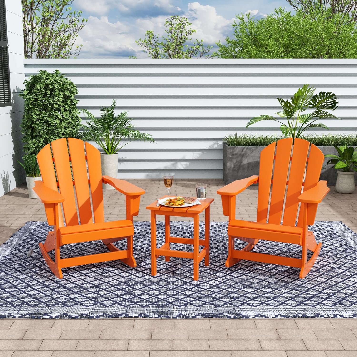 WestinTrends Malibu – Juego de 2 sillas mecedoras para exteriores, para todo tipo de clima, de madera de polietileno, porche, patio, silla mecedora