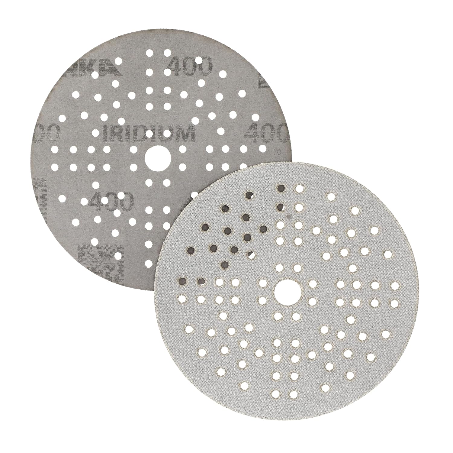 Mirka Papel de lija Iridium Premium Ø 5 pulgadas, gancho y bucle, grano 400, 50 piezaspara lijado de pintura, masilla, imprimación, madera, acero,