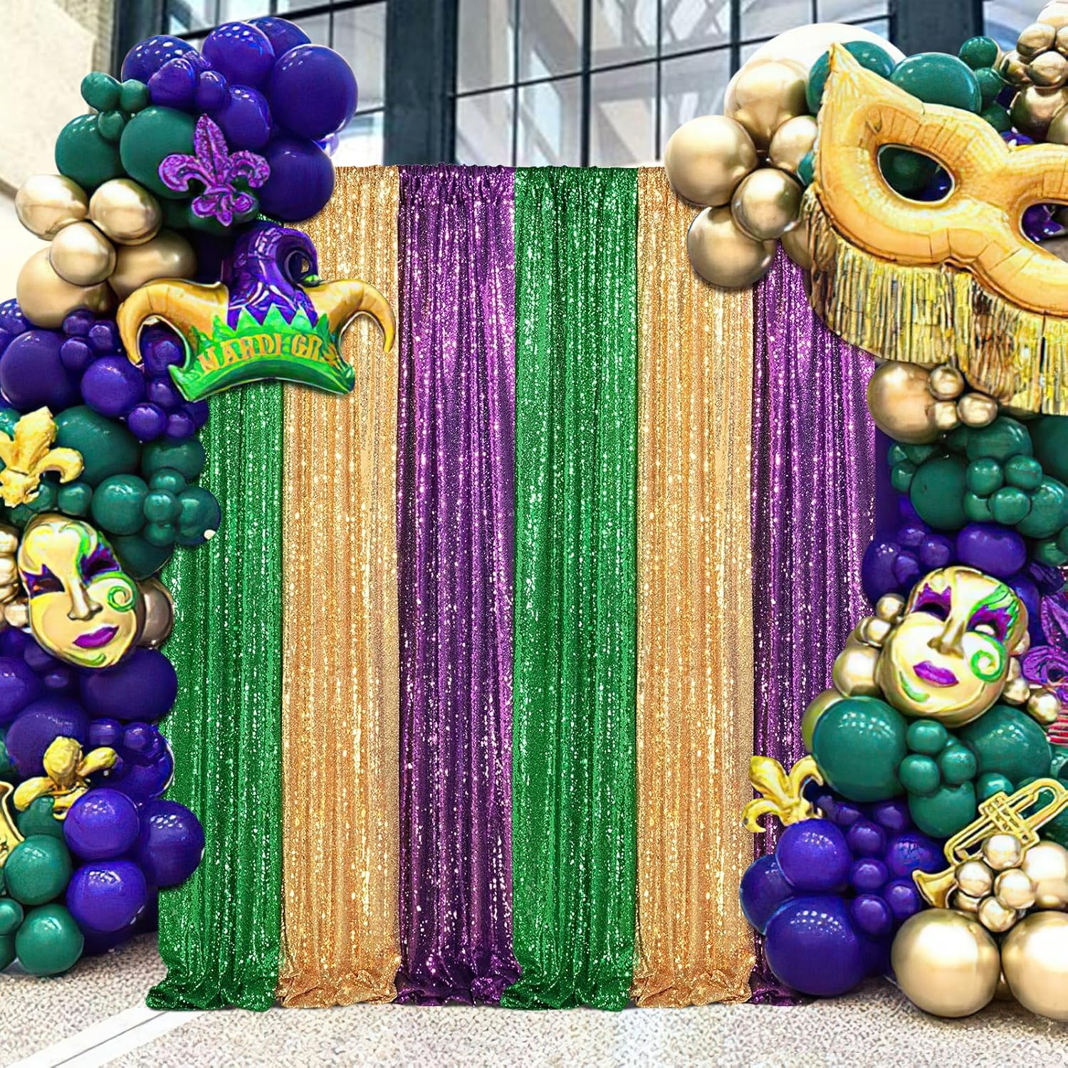 Cortina de lentejuelas doradas de 2 x 8 pies, telón de fondo para fotografía de boda, fondo para fotografía