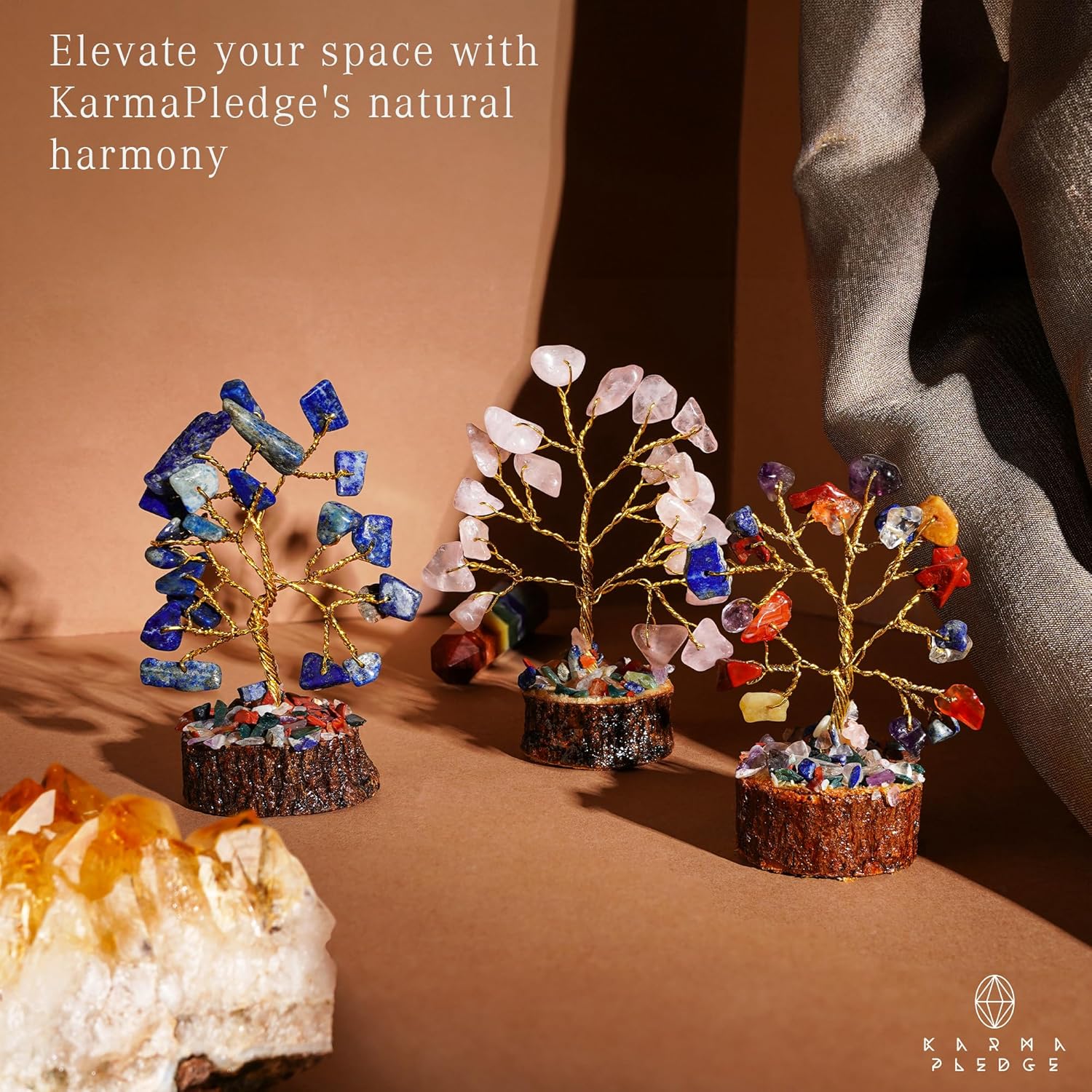 Decoración de escritorio de árbol de cristal, decoración hippie, árbol de la vida, 7 cristales curativos de chakras y piedras para energía positiva,