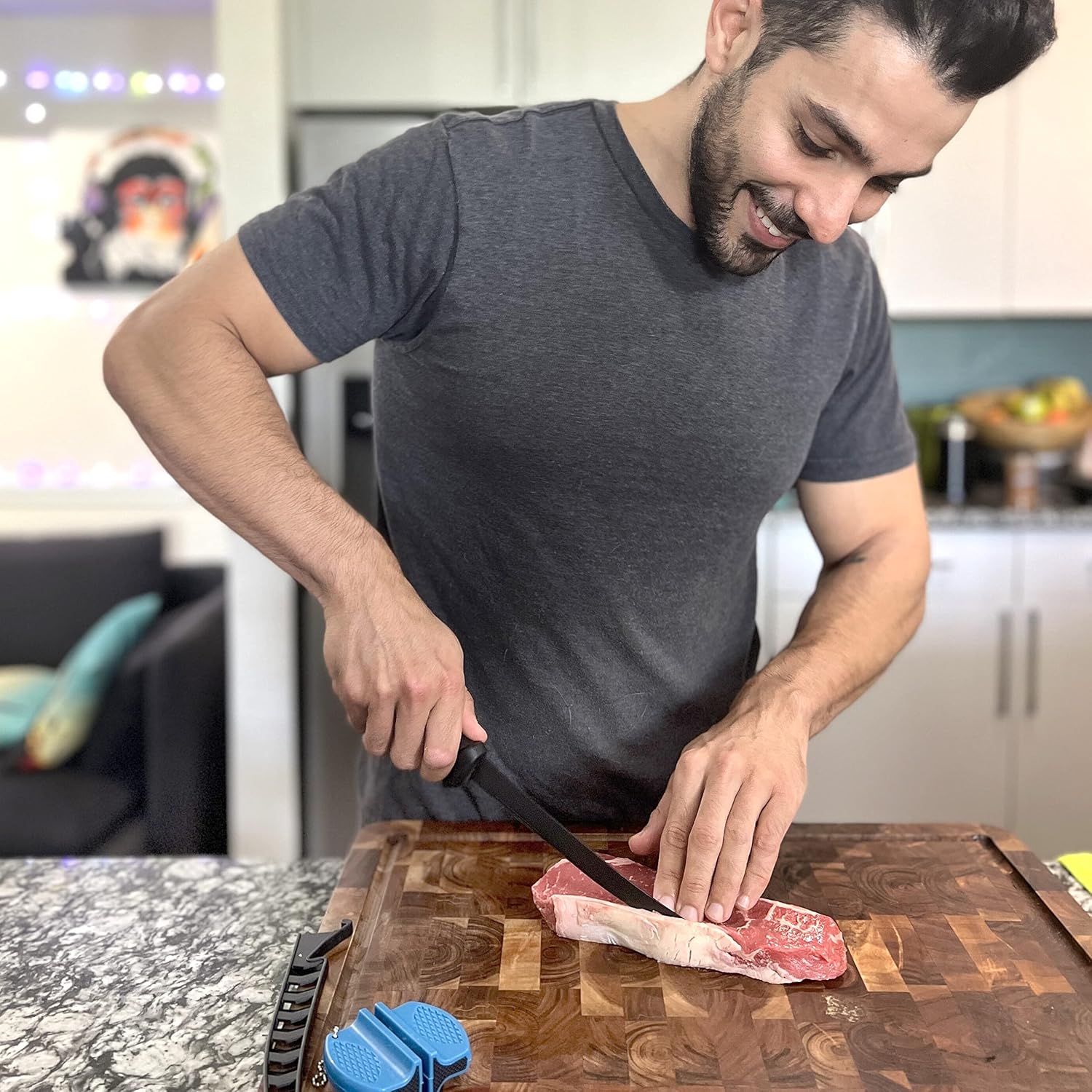 Rhinoreto Cuchillo de filete de pescado y cuchillo de pesca con funda y herramienta de afilado. Cuchillo de filete para pescado y cuchillo de