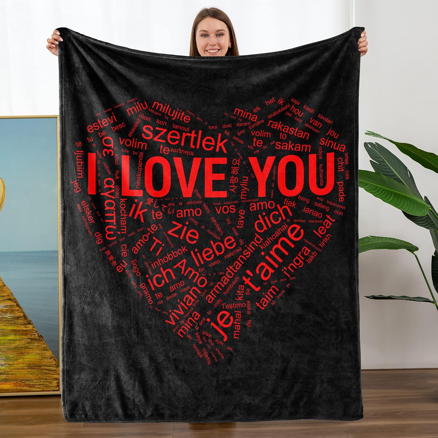 TURMTF Manta para el día de Navidad, regalos para ella y él, I Love You en 100 idiomas, la mejor manta romántica para mujeres, hombres, mamá,