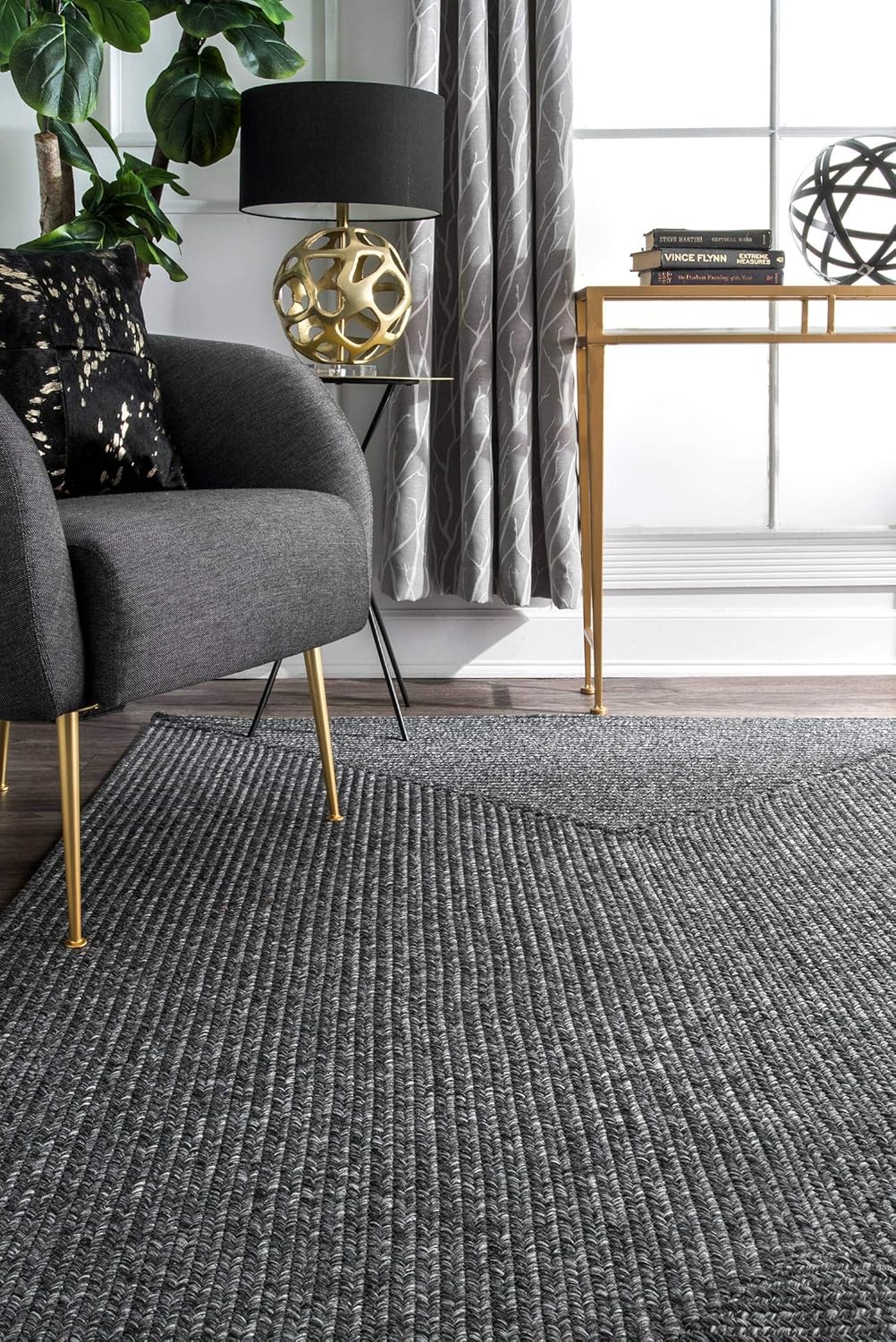 nuLOOM Wynn – Alfombra de área trenzada para interiores y exteriores, 5 x 8pies, carbón