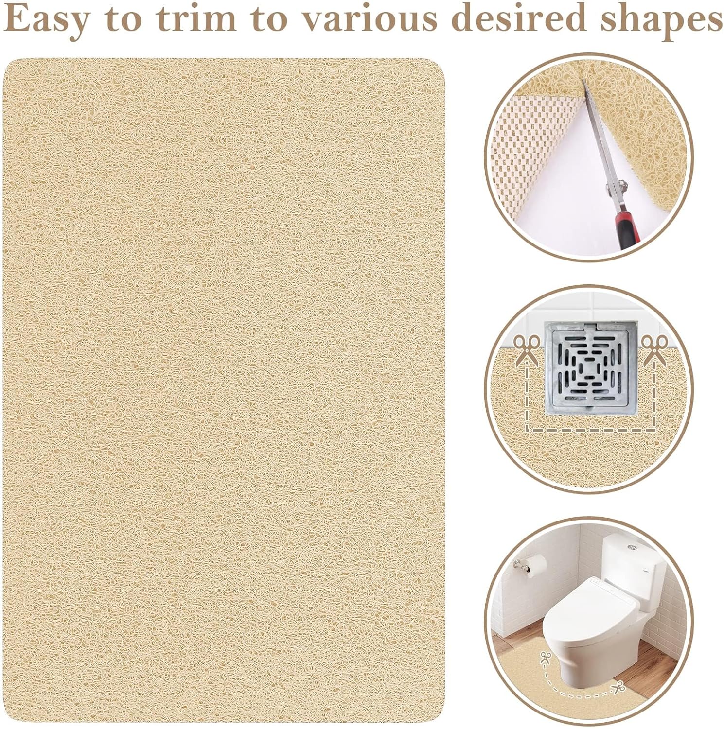 Tapete de ducha antideslizante, 24 x 16 pulgadas, tapete suave con drenaje, tapete de baño de lufa de PVC (sin ftalatos) para bañera y baño, secado