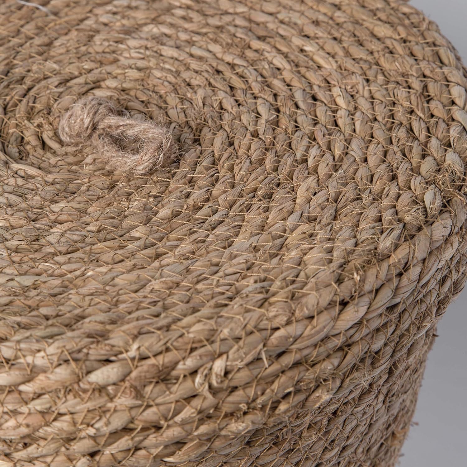 Cesta artesanal de algas marinas con tapa. Cestas decorativas para almacenamiento. Cesta de cuerda natural con tapa. Cestas tejidas de pastos