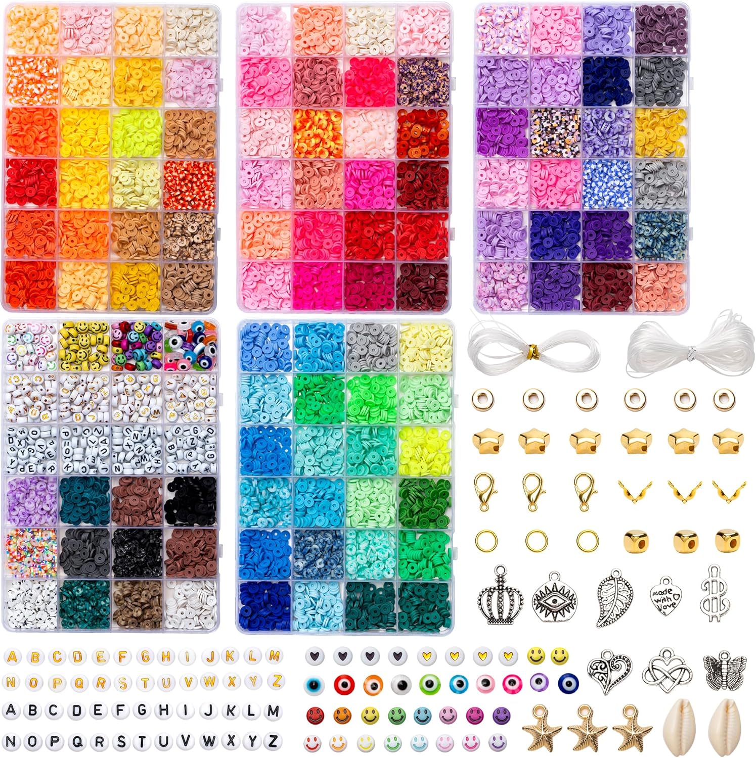 10800 unidades, cuentas de arcilla de 108 colores para hacer pulseras, kit de fabricación de pulseras para hacer joyas, cuentas planas y redondas de