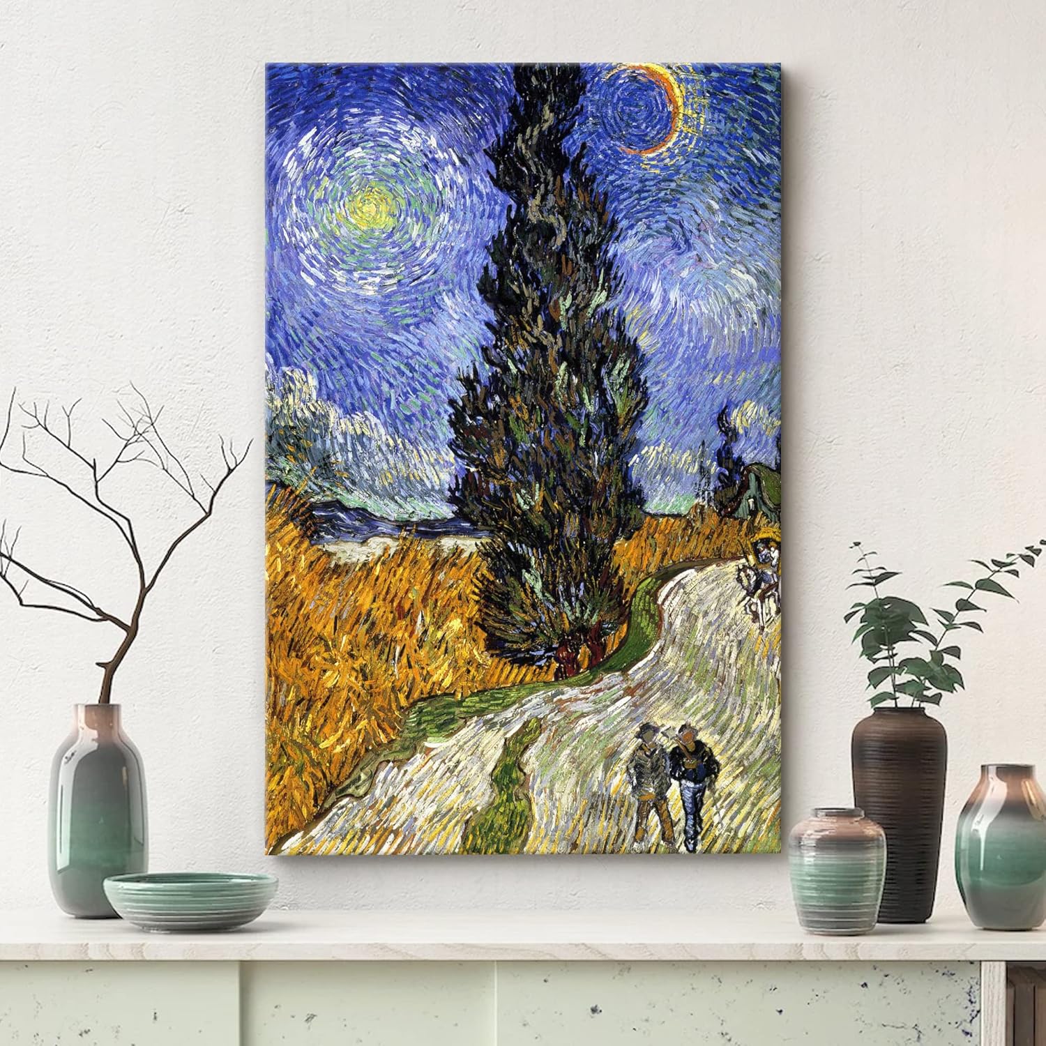 SIGNWIN – Lienzo decorativo para pared – Van Gogh Road con ciprés y estrella – Póster Giclée para decoración de pared de sala de estar impreso de