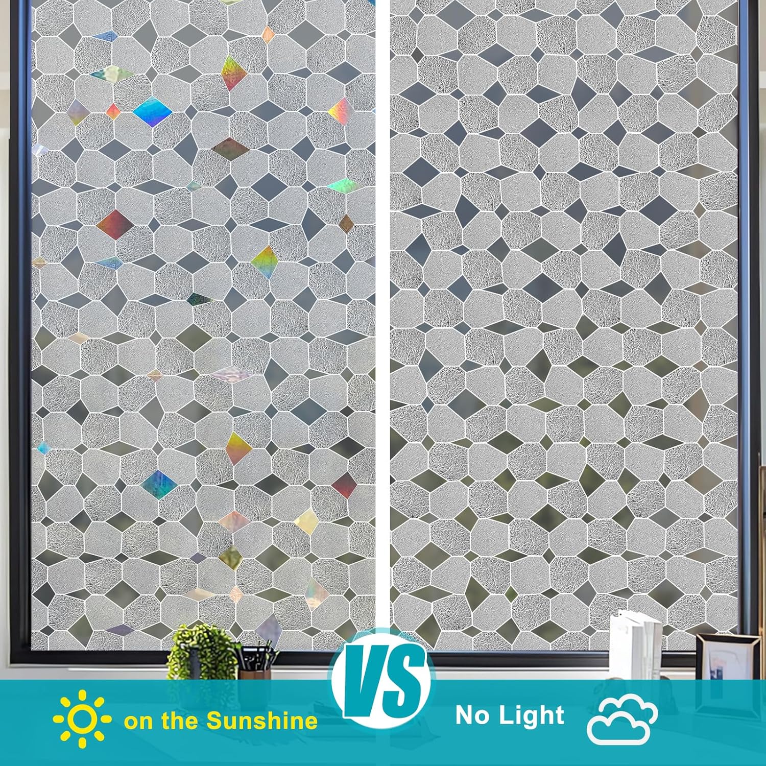 ConCus-T Película de vidrio esmerilado para ventana, vinilo 3D, sin pegamento, extraíble, anti UV, tinte de ventana para oficina en casa, 17.52 x