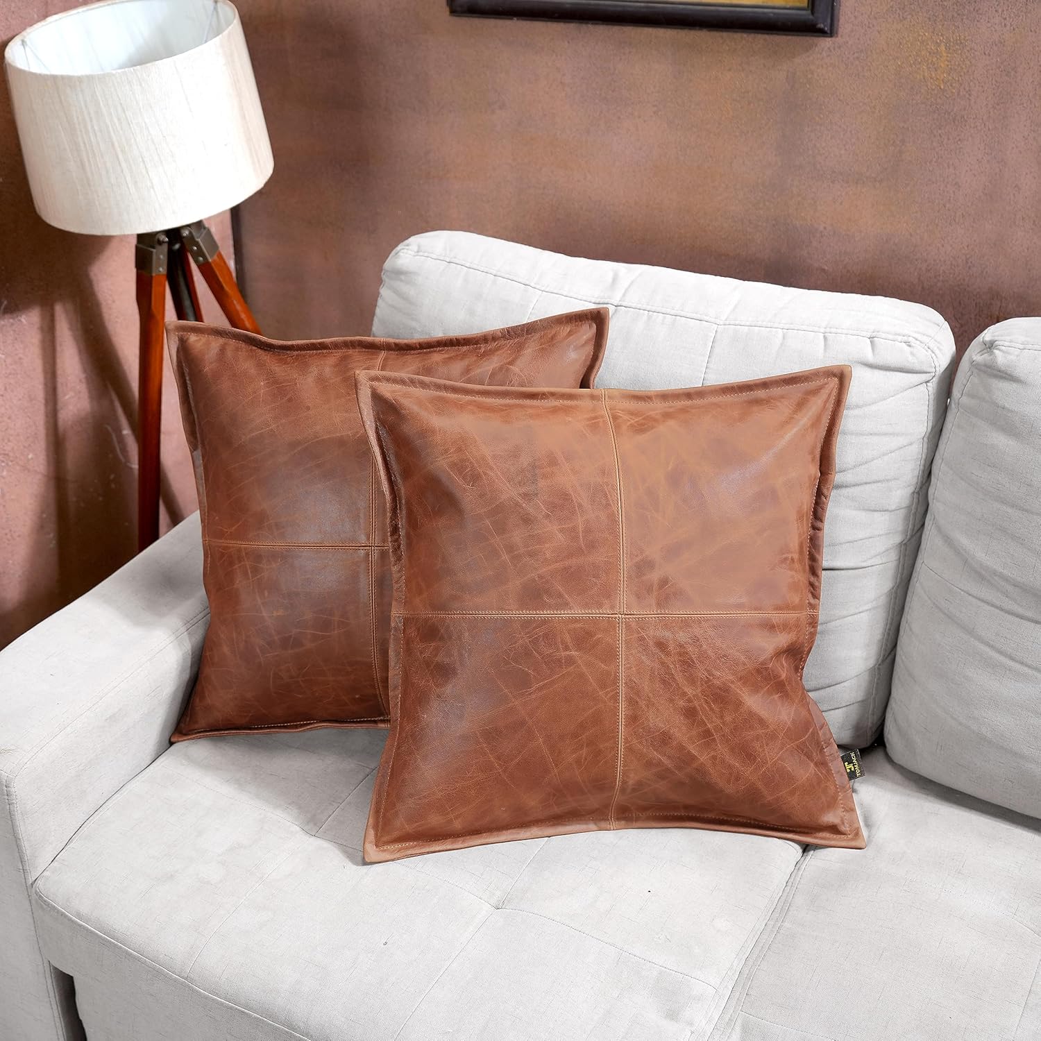 Funda de almohada de piel de cordero  Funda decorativa de cojín para sofá  Fundas para sala de estar y dormitorio, 16 x 16 pulgadas  Caja de coñac