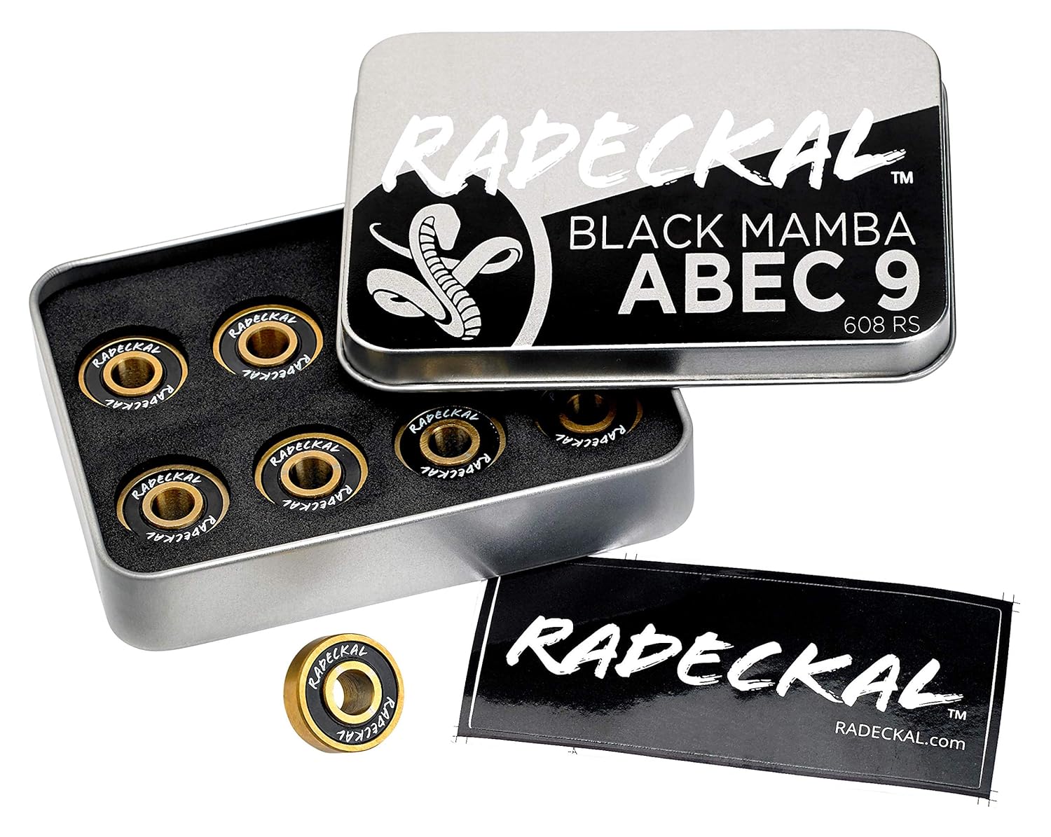 RADECKAL Black Mamba ABEC 9 – Rodamientos para patineta con espaciadores integrados para patinetas, longboards, cruceros, prelubricados,