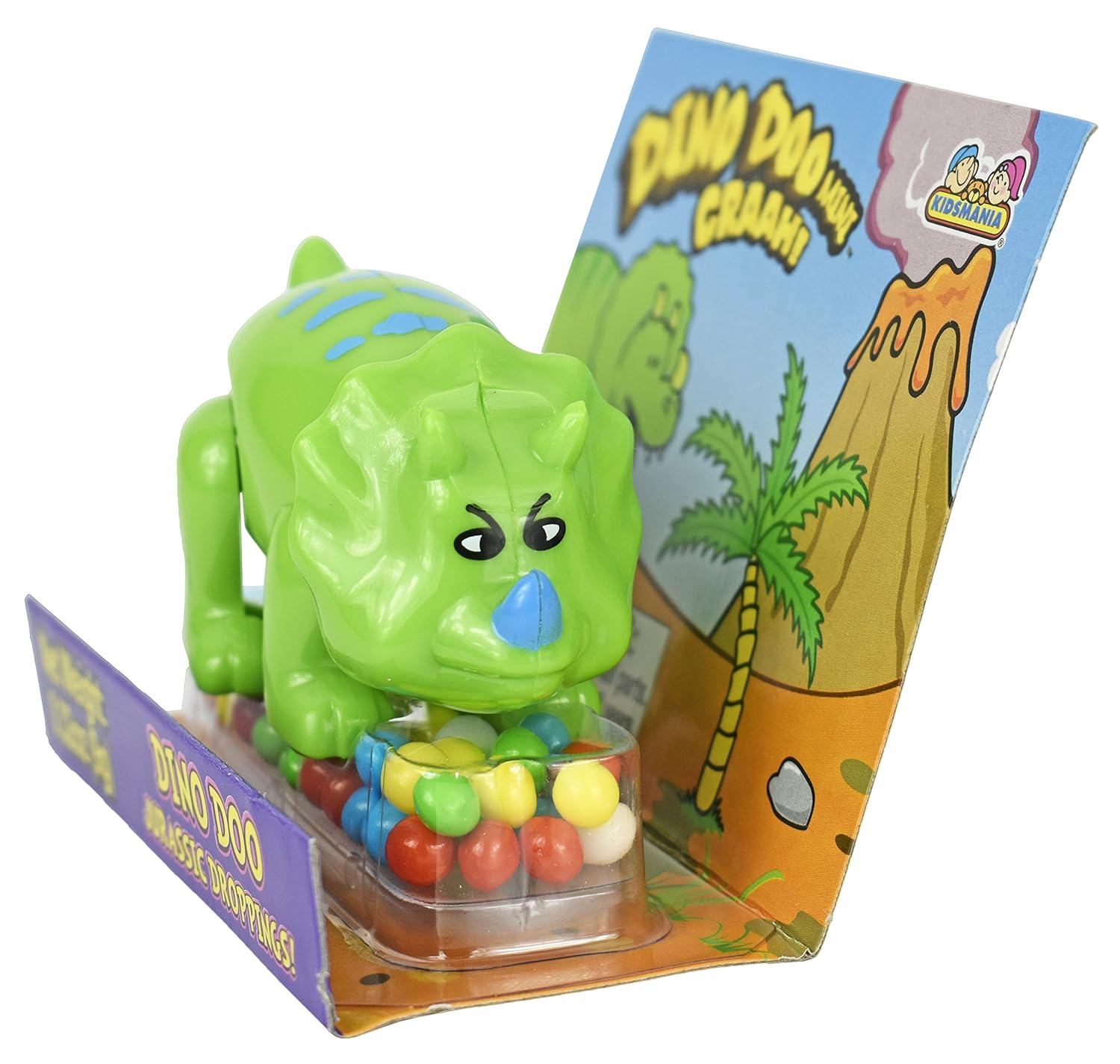 Juego de 3 mini dispensadores de caramelos Dino Doo. Cuenta con dinosaurios como triceratops, estegosaurio y brontosaurio. Perfecto para fiestas de