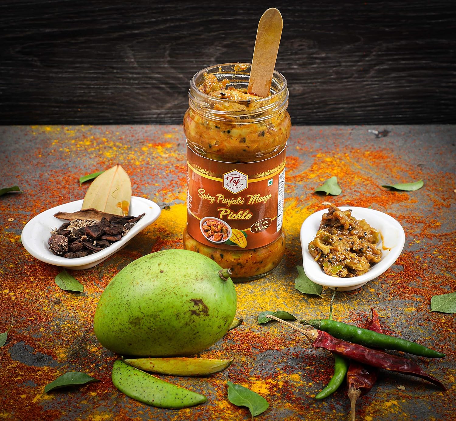 TAJ Picante Punjabi Mango Pickle, (Theeka Achar), 10.5oz (300g)