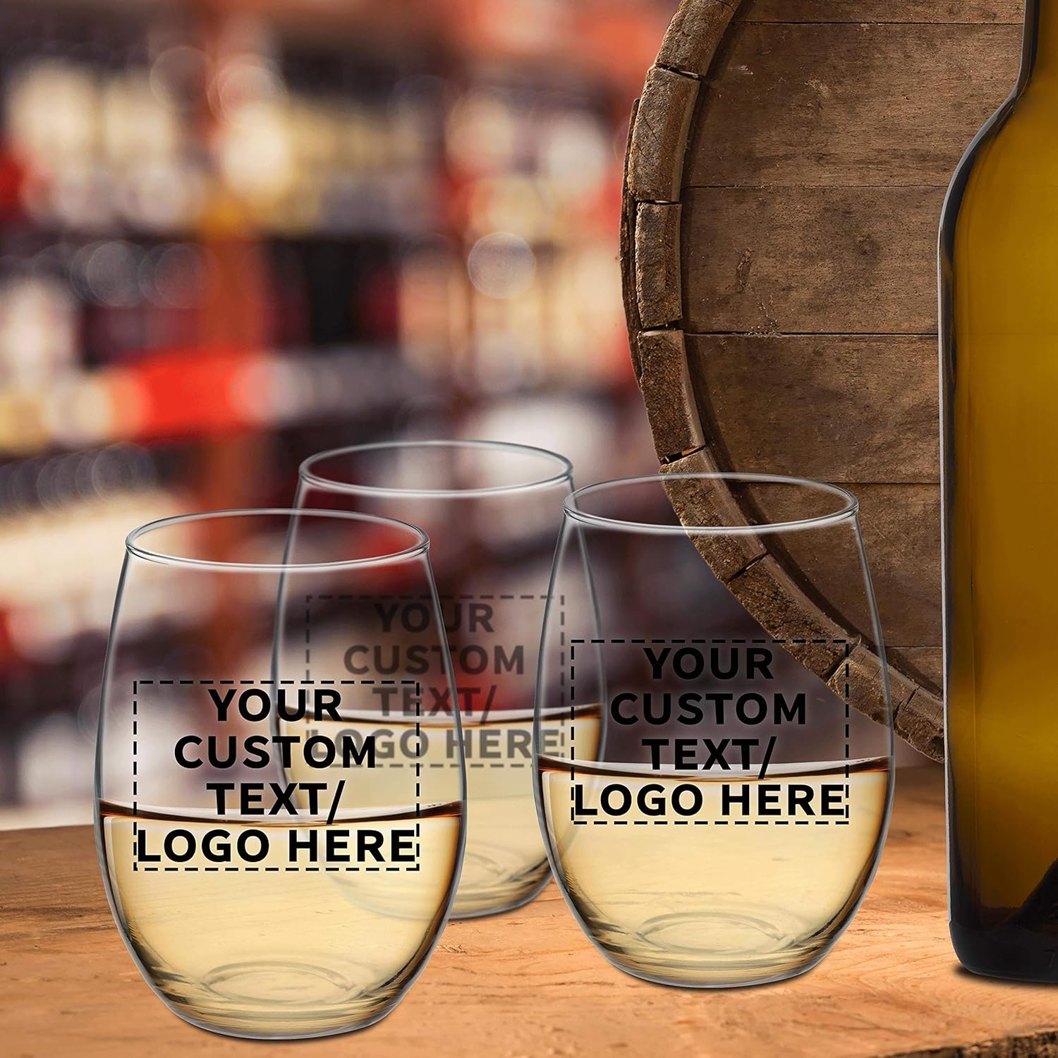 DISCOUNT PROMOS 50 ARC – Juego de copas de vino sin tallo, 21 onzas, texto personalizable, logotipo, Chardonnay, Cabernet, Merlot, Sauvignon,