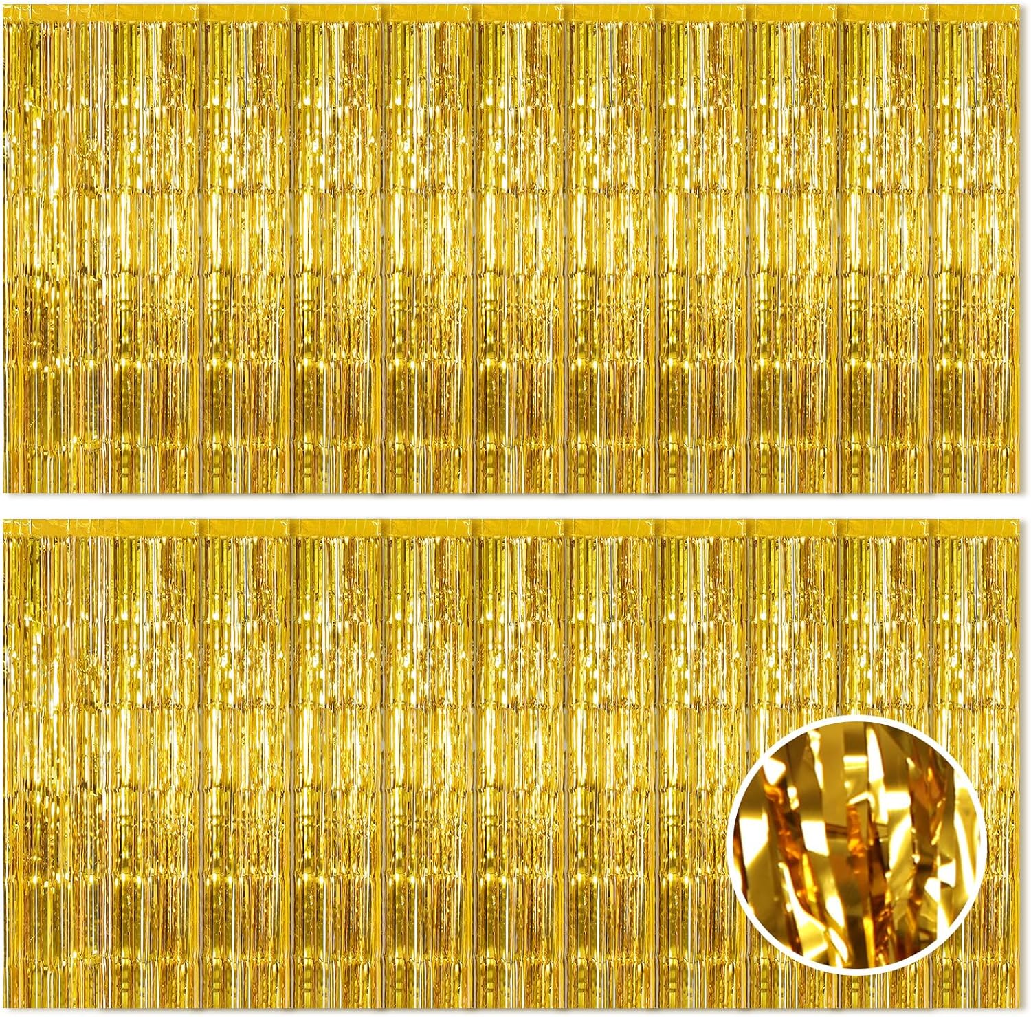 Paquete de 20 cortinas de papel de aluminio dorado de 3.2 x 8.2 pies, cortinas de telón de fondo de flecos de papel de aluminio de oropel metálico,