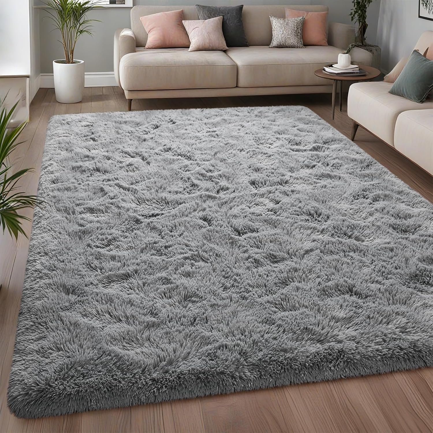 Jocovieh Alfombras grises suaves para dormitorio, alfombras esponjosas de 5 x 7 pies, alfombras modernas de felpa para sala de estar, habitación de