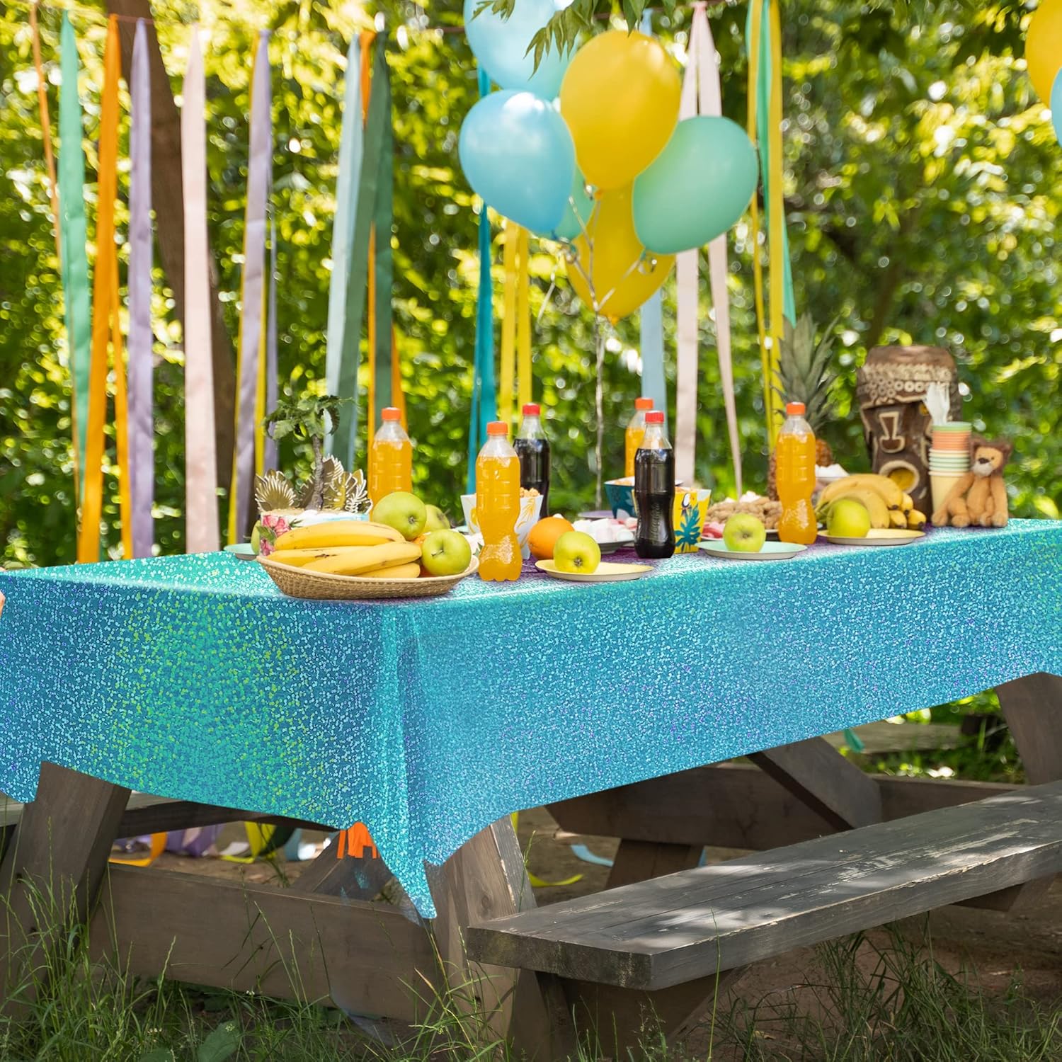 3 manteles láser holográficos azules de 40 x 108 pulgadas, manteles de plástico para fiestas, decoración de fiesta brillante para sirena, invierno,