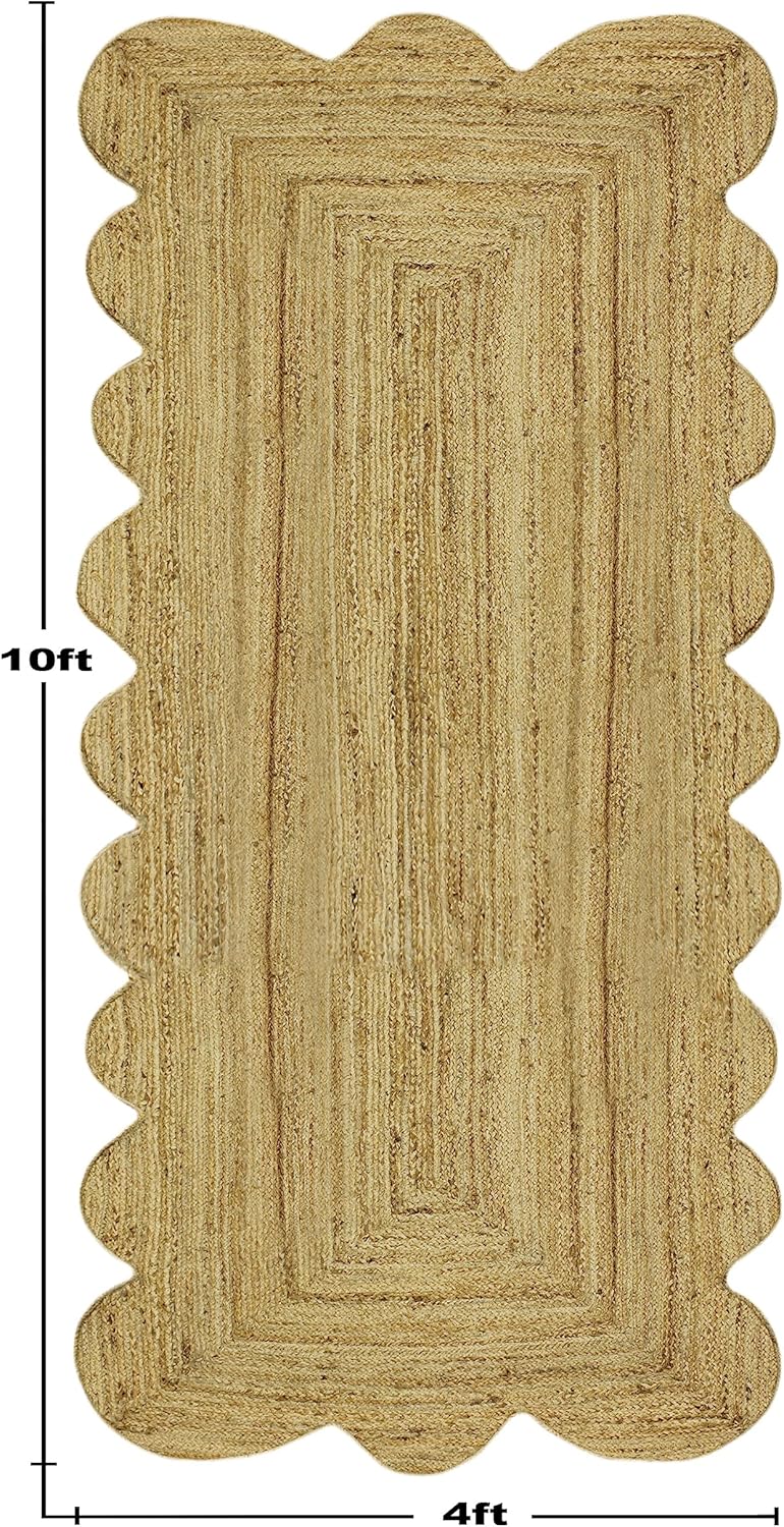 Kilim Runner – Alfombra de pasillo de yute festoneada de 2.6 x 4 pulgadas, patrón sólido, color beige, tejido plano, grueso, 0.27 pulgadas, trenzado