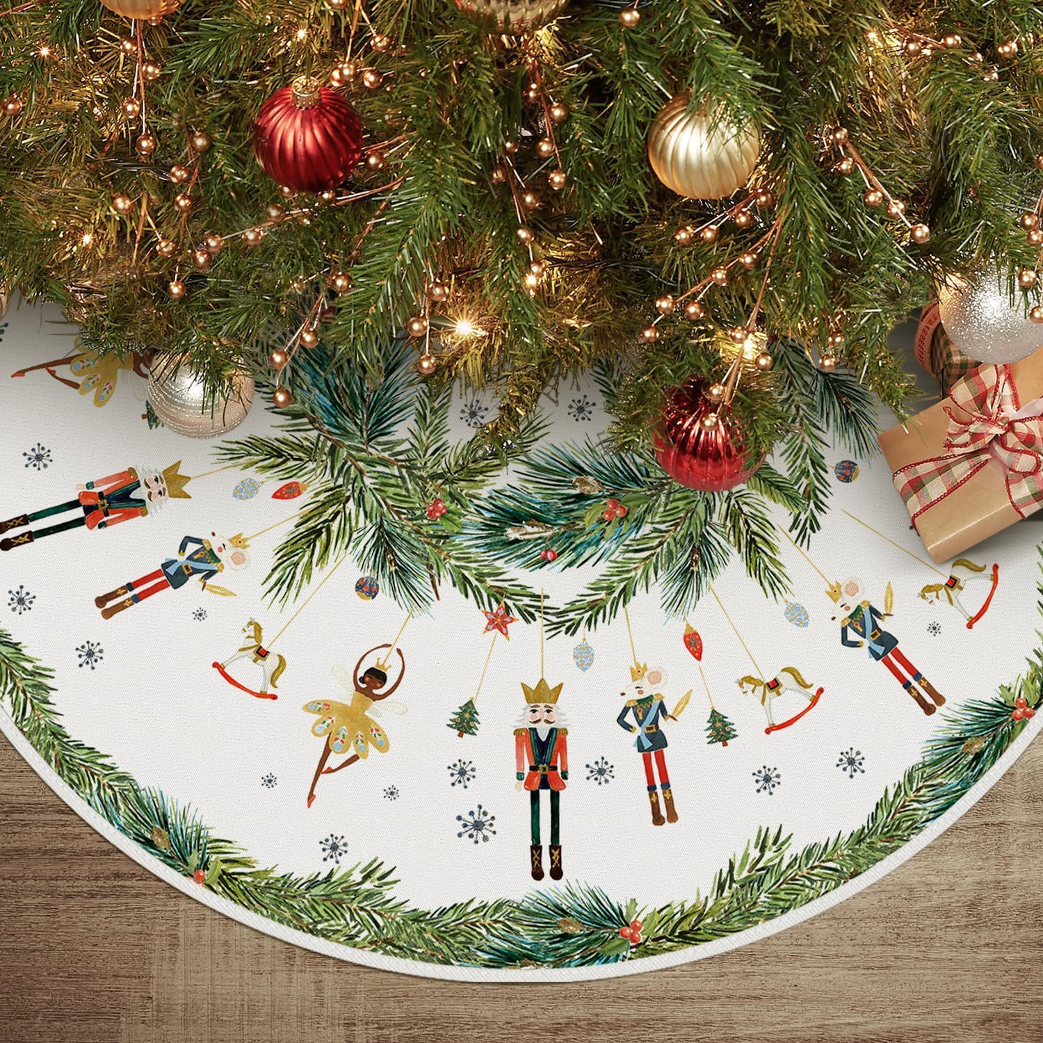AVOIN colorlife Holly – Falda de árbol de Navidad de cascanueces de 36 pulgadas, decoración de árbol de vacaciones de invierno