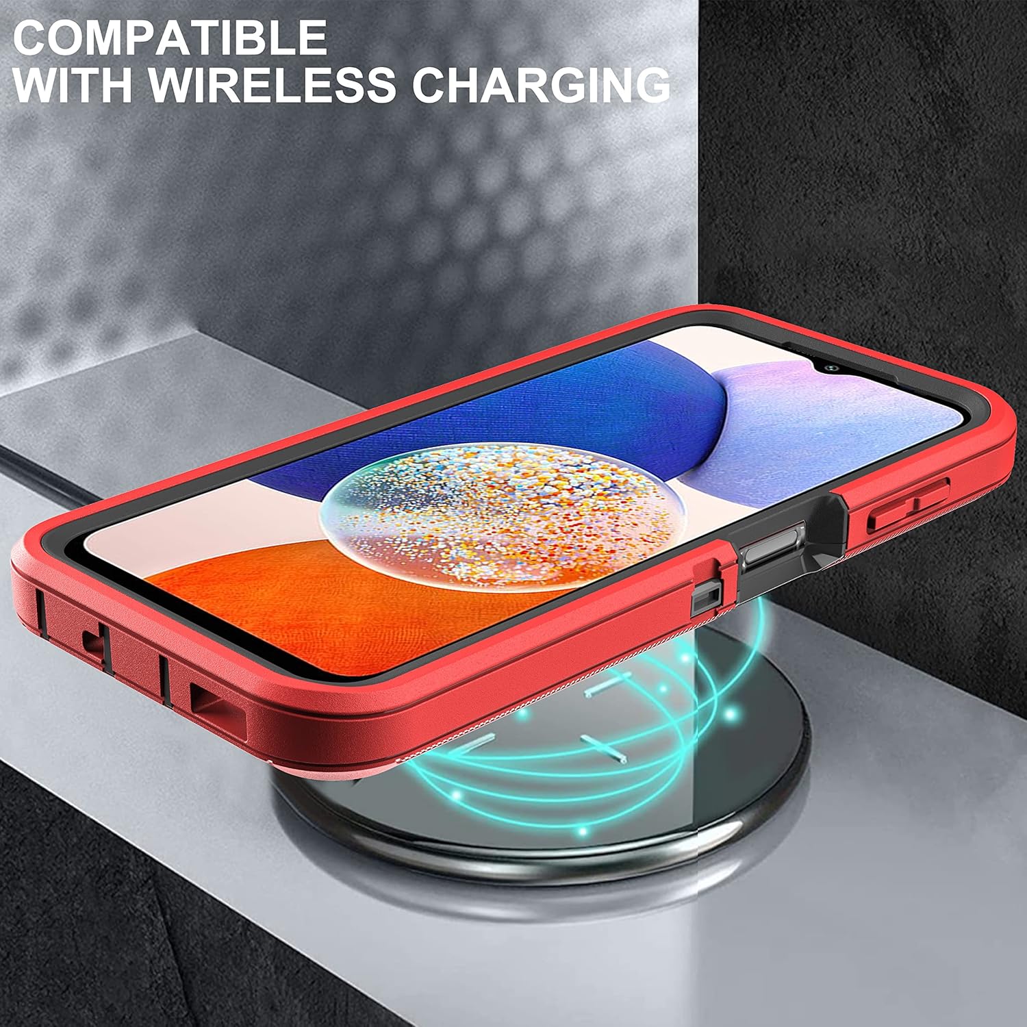 Funda para Samsung Galaxy A14 5G, 3 en 1, protección resistente a prueba de golpes con 2 protectores de pantalla de vidrio templado, (rojonegro)