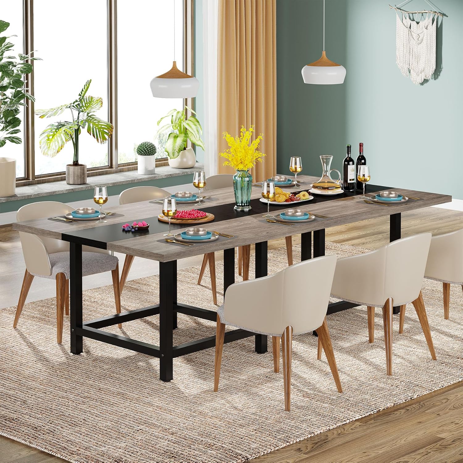 Tribesigns Mesa de comedor cuadrada para 4 personas, casa de campo de 39.4 x 39.4 x 29.5 pulgadas, mesa de cocina de madera, mesa de comedor