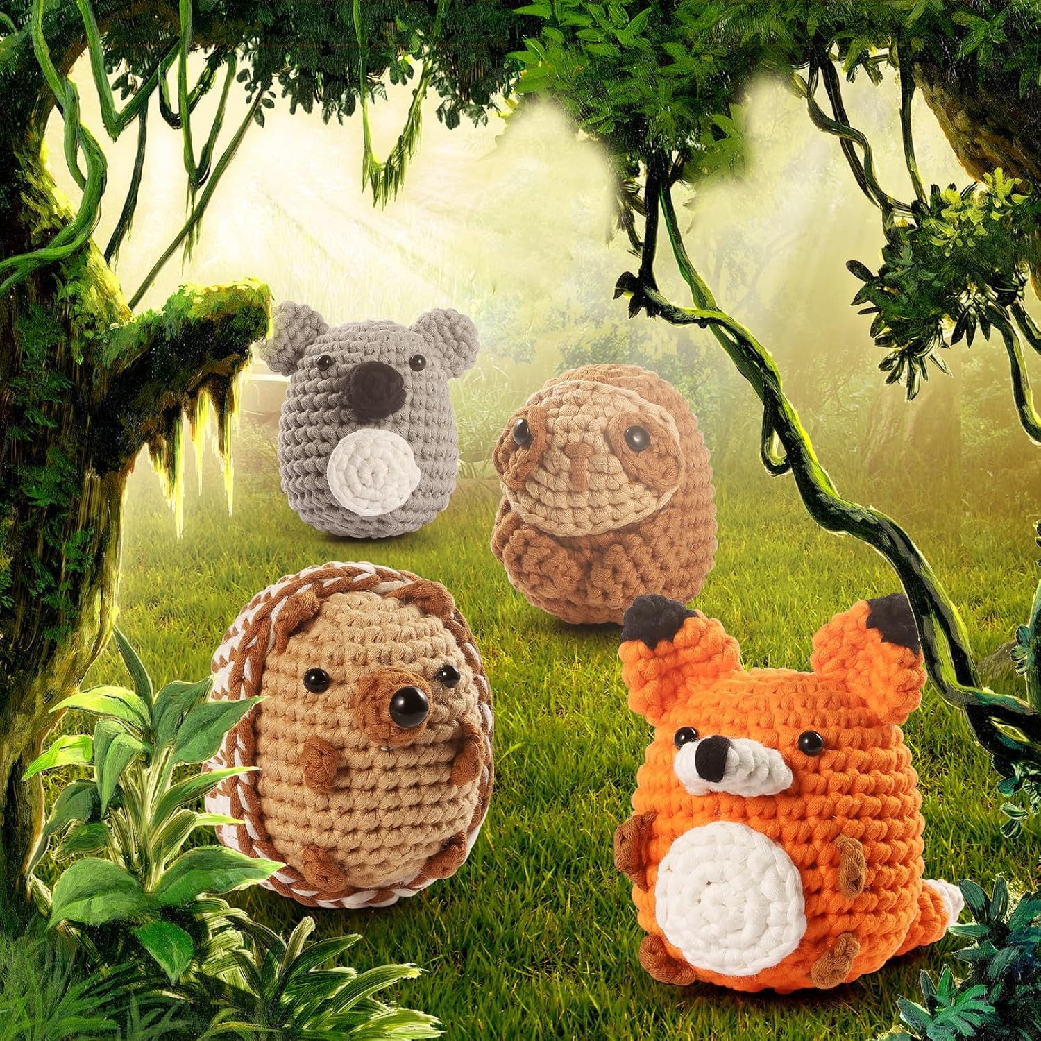 Kit de ganchillo para principiantes, kit de 4 piezas de animales de ganchillo para adultos y niños, aprende a ganchillo con video paso a paso con