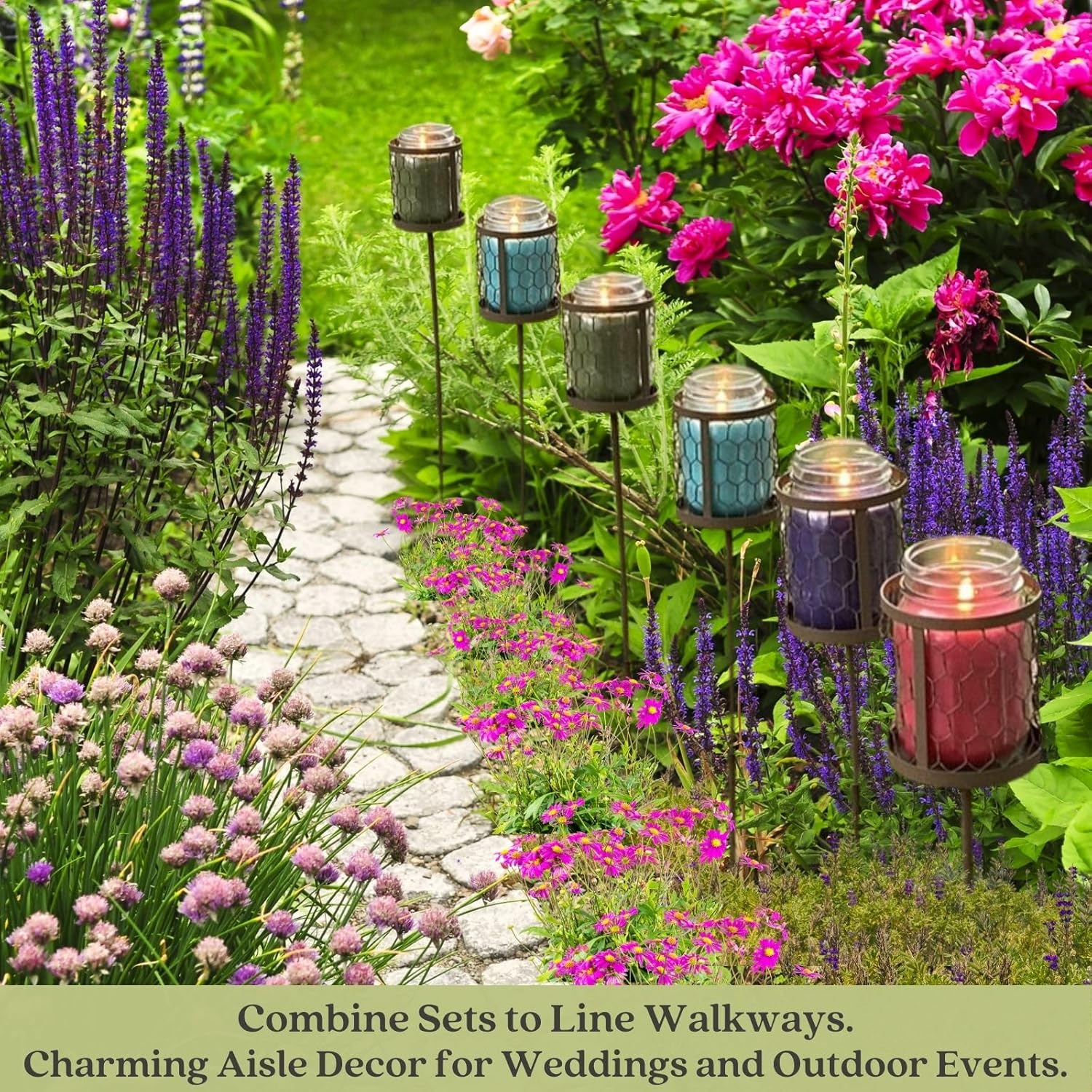 Clovers Garden Estacas de metal marrón para exteriores (juego de 2)  Estacas resistentes para patio y jardín para velas, botellas, macetas  Uso al